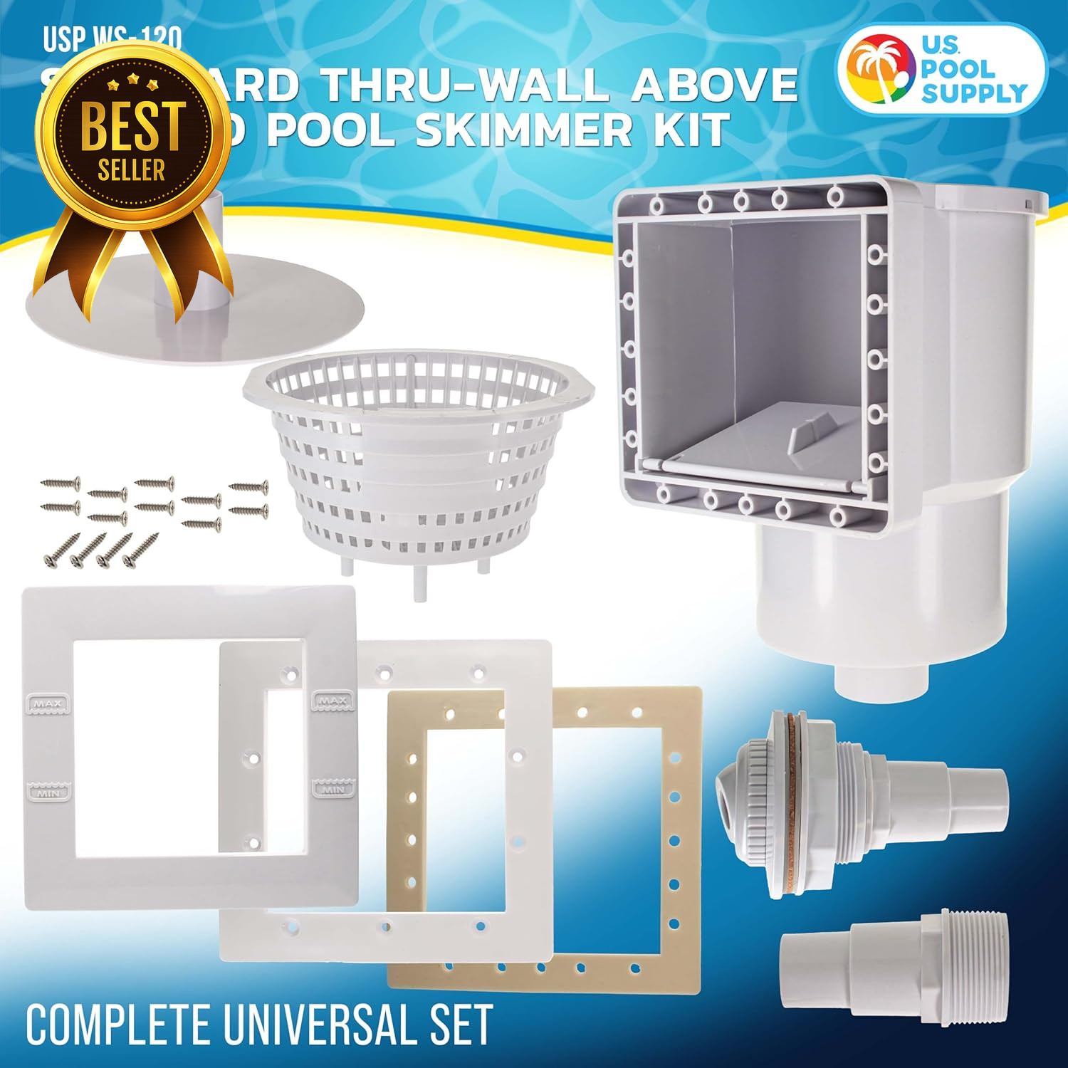 Standard Thru-Wall Above Ground Pool Skimmer Kit ABS Construction Complete Unive
