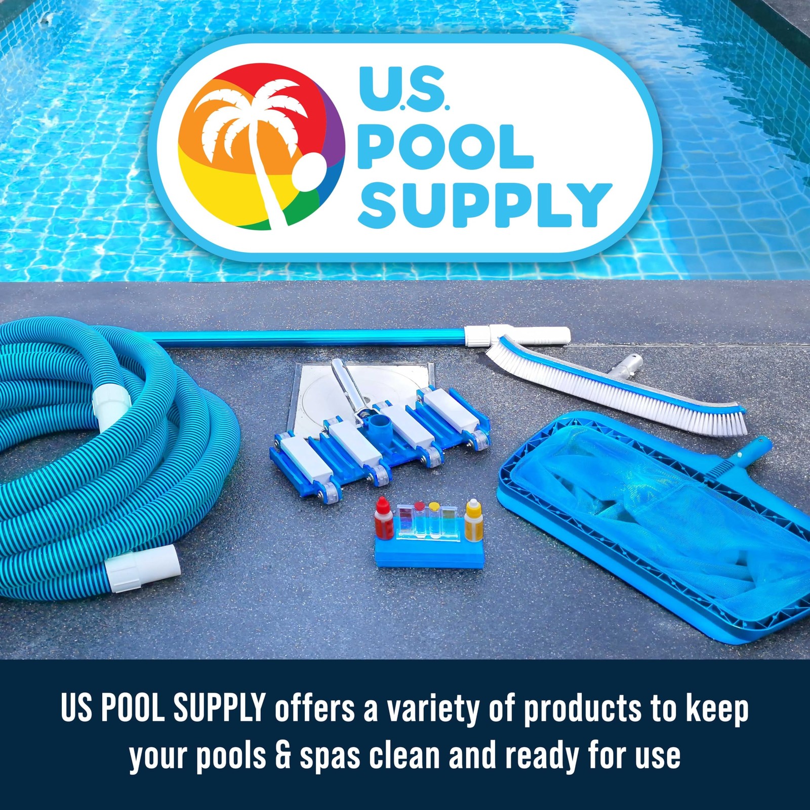 U.S. Pool Supply Hand-Held Scrub Brush, 2 Pack – Surface 3×7, Blue