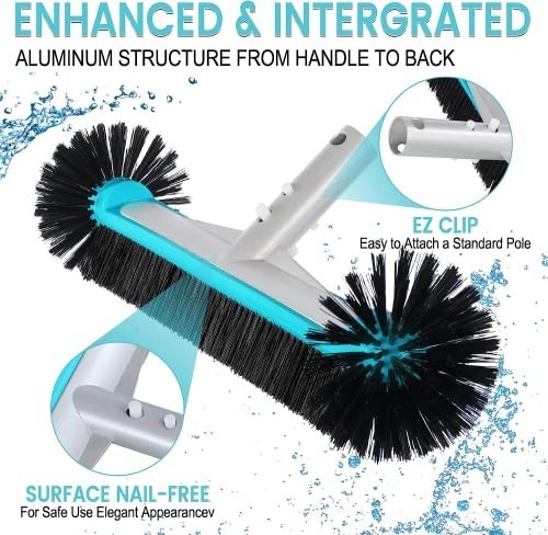Heavy Duty 17.5&Prime; Pool Brush Head – Aluminum, Nylon Bristles for Walls & Floors