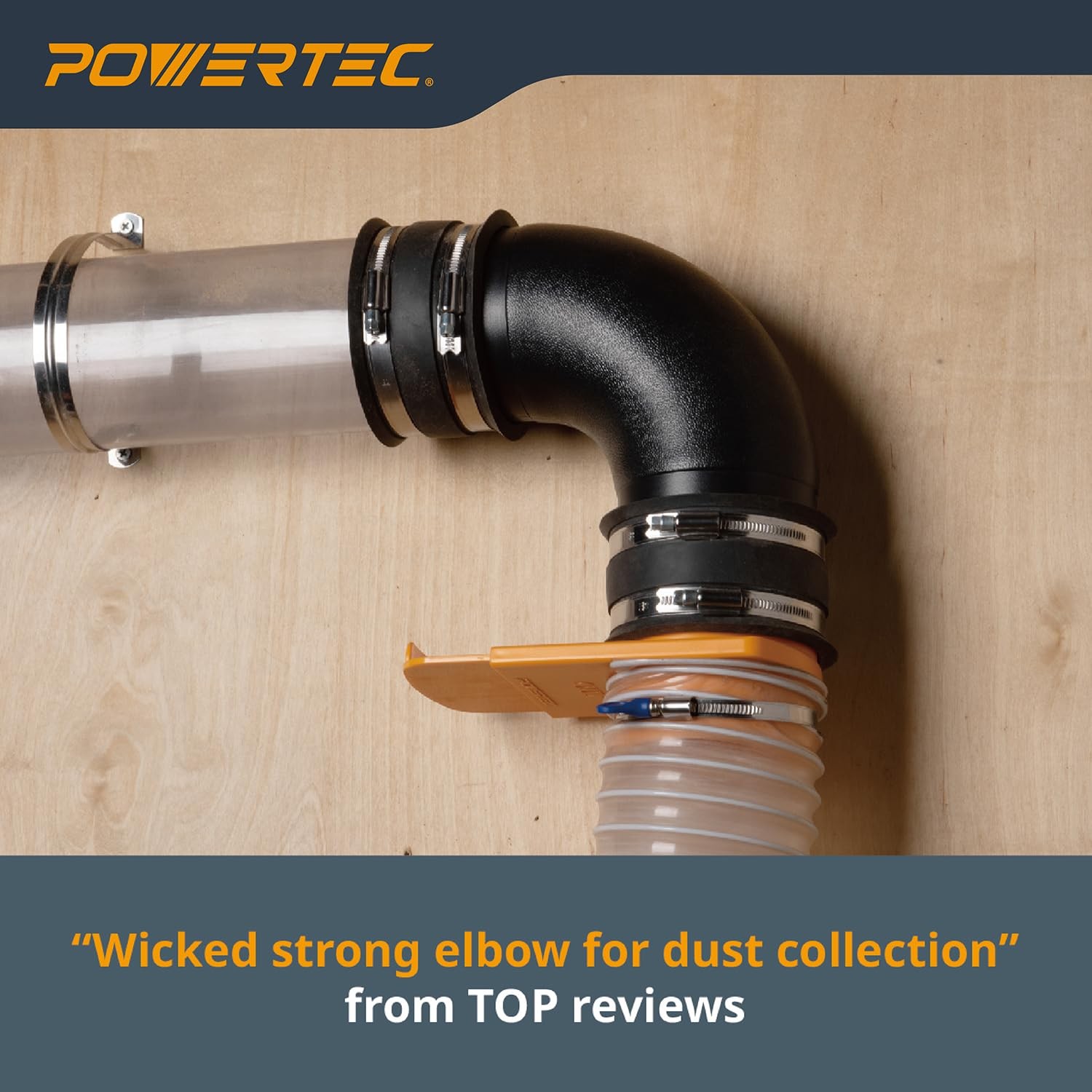 POWERTEC 70105-P2 4 In. 90 Degree Elbow – ABS Plastic Right Angle Dust Collector