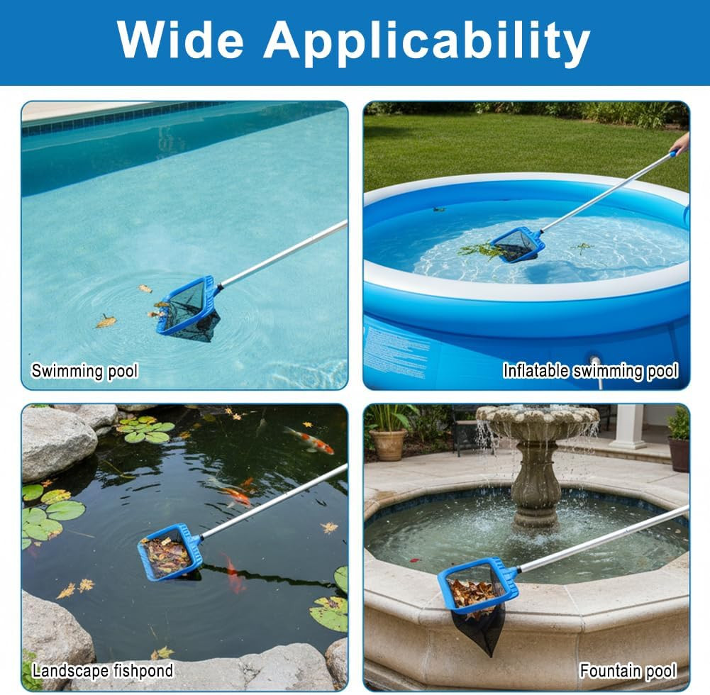 Swimming Pool Cleaning Kit, Large Skimmer Net with 56 Inch Pole & 17.5” Pool Bru