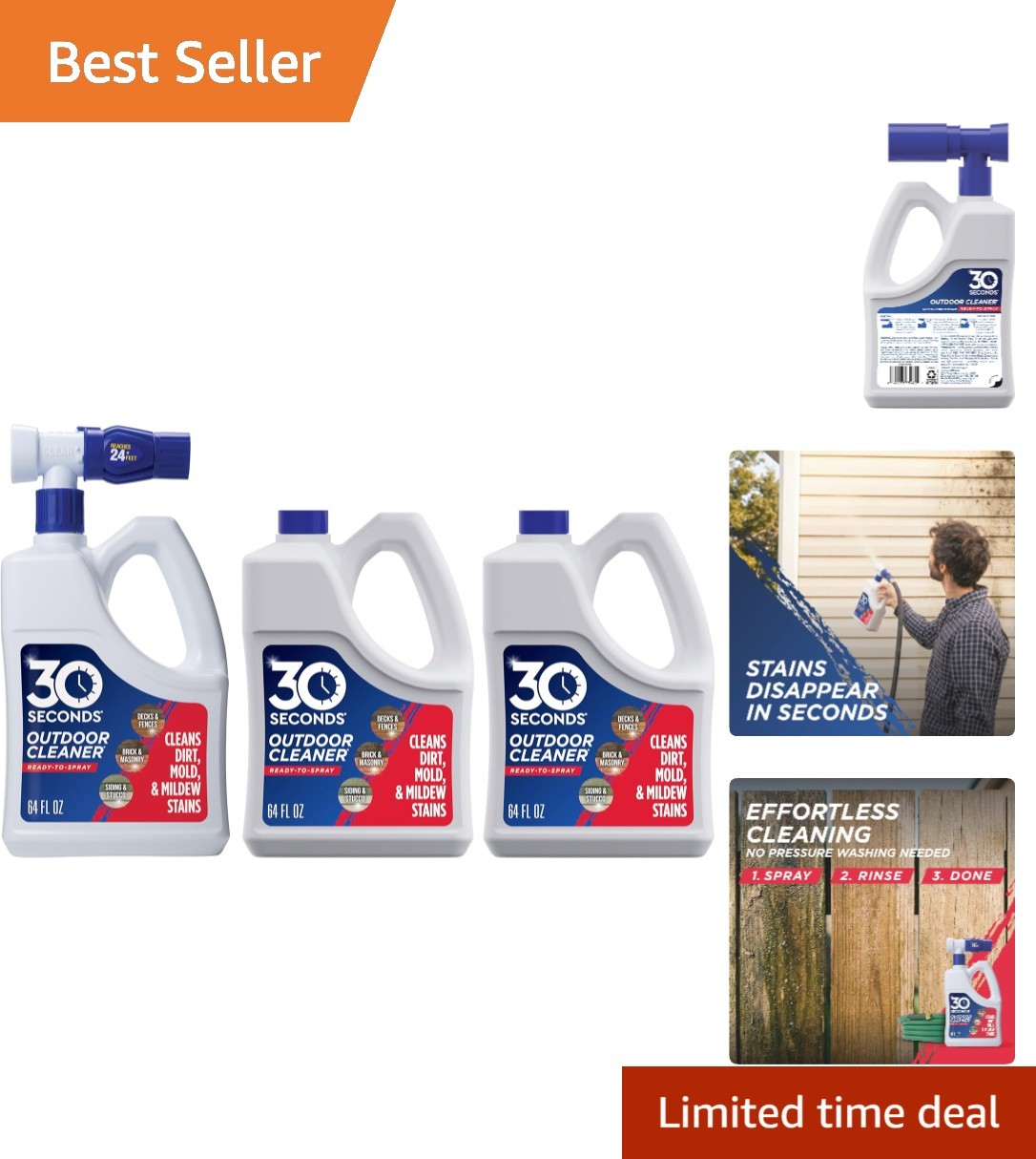 Powerful Outdoor Cleaner for Vinyl Siding & Patios – 3 x 64 Fl Oz Spray Bottles