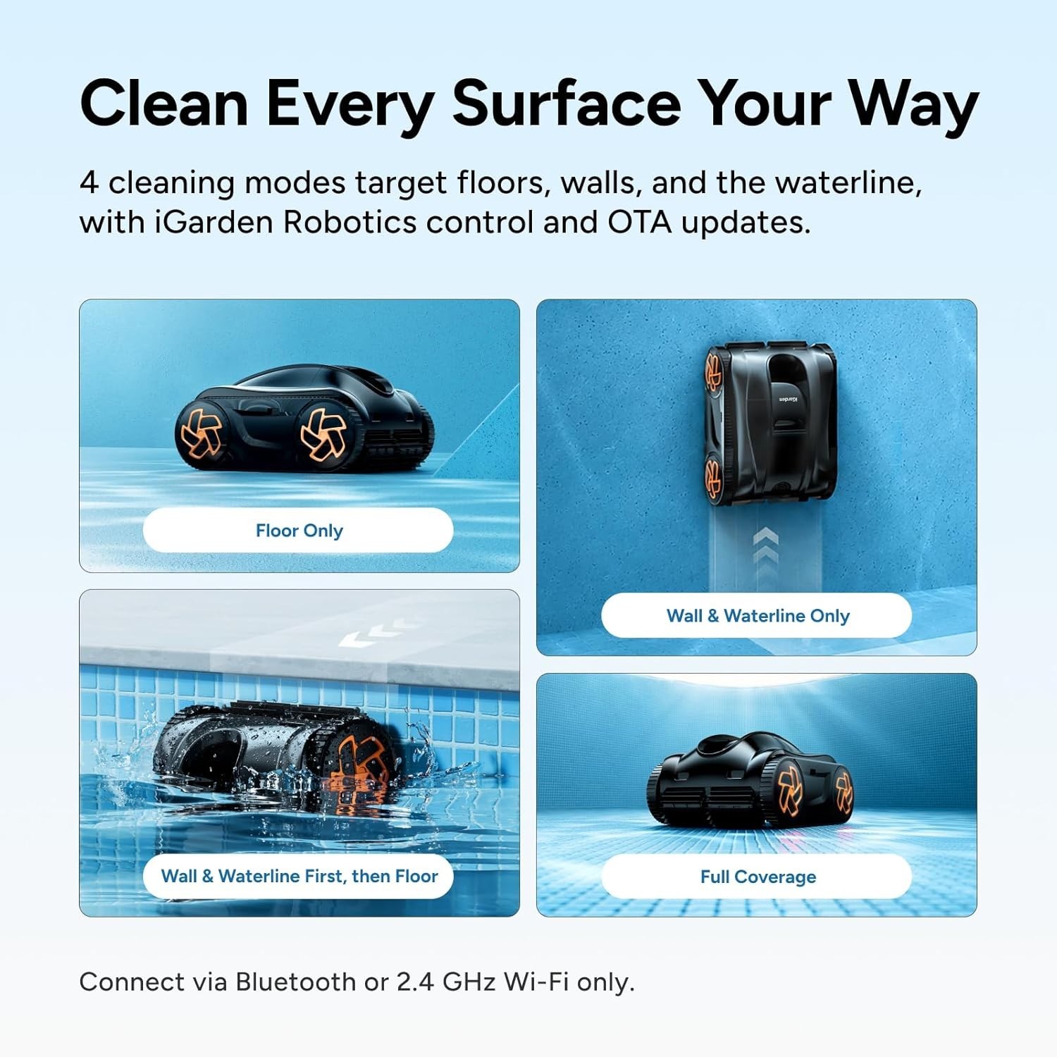 iGARDEN 4H Runtime Cordless Robotic Pool Cleaner Wall Climbing Waterline