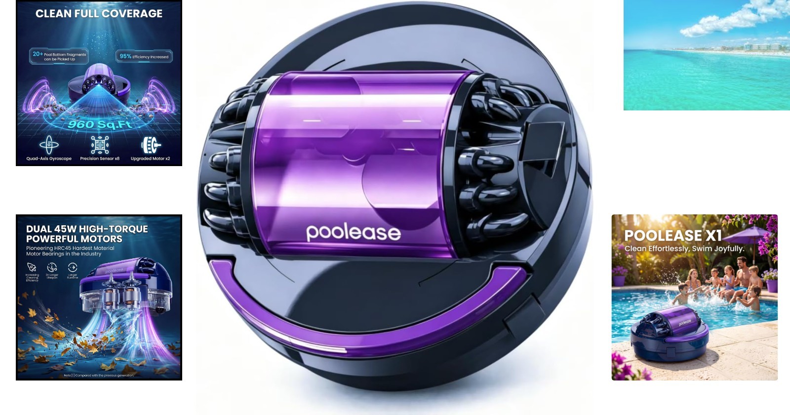 High-Power Cordless Pool Cleaner – Self-Parking and 100 Min Operation, 960 sq.ft