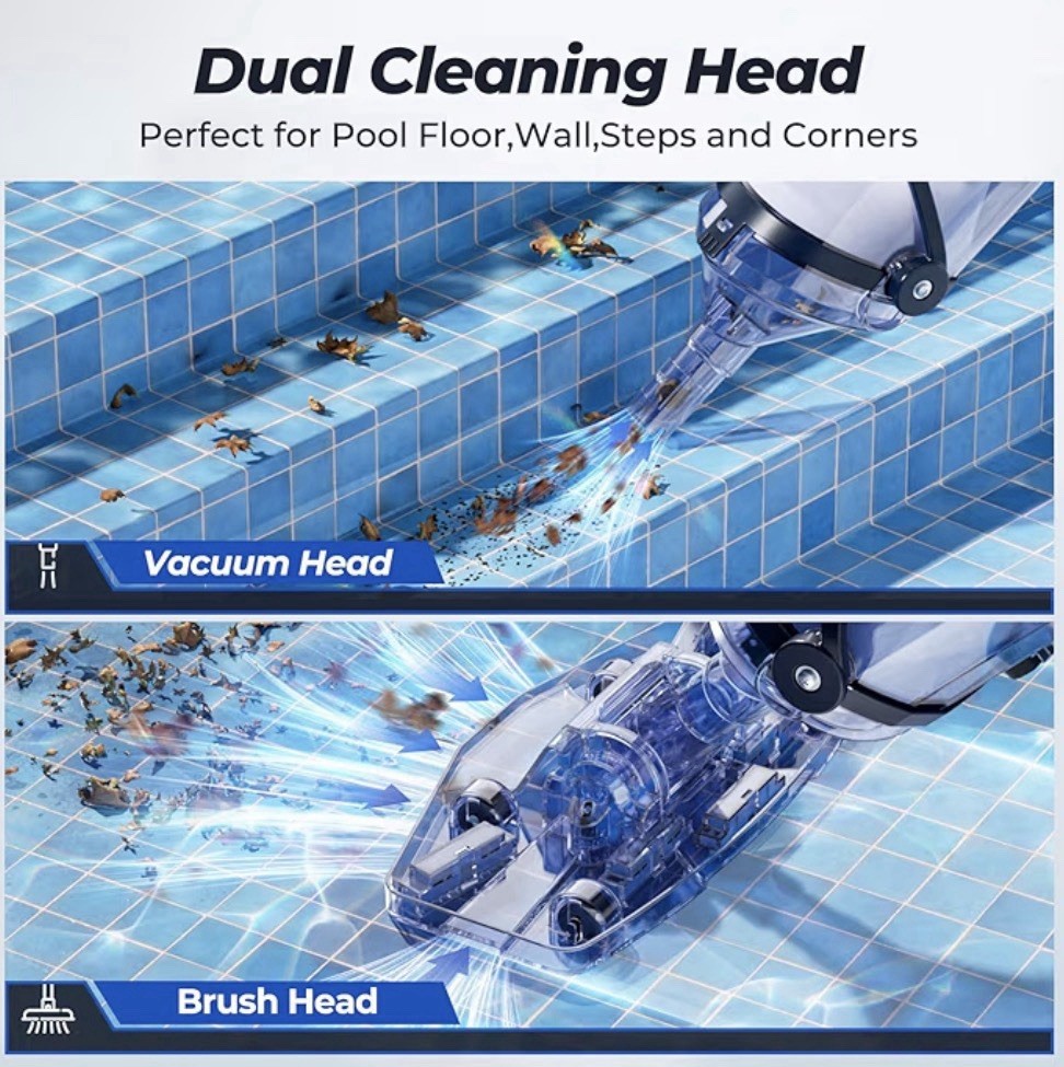 Pool Vacuum 18.5 GPM Powerful Suction – Handheld, Telescopic Pole, Cordless