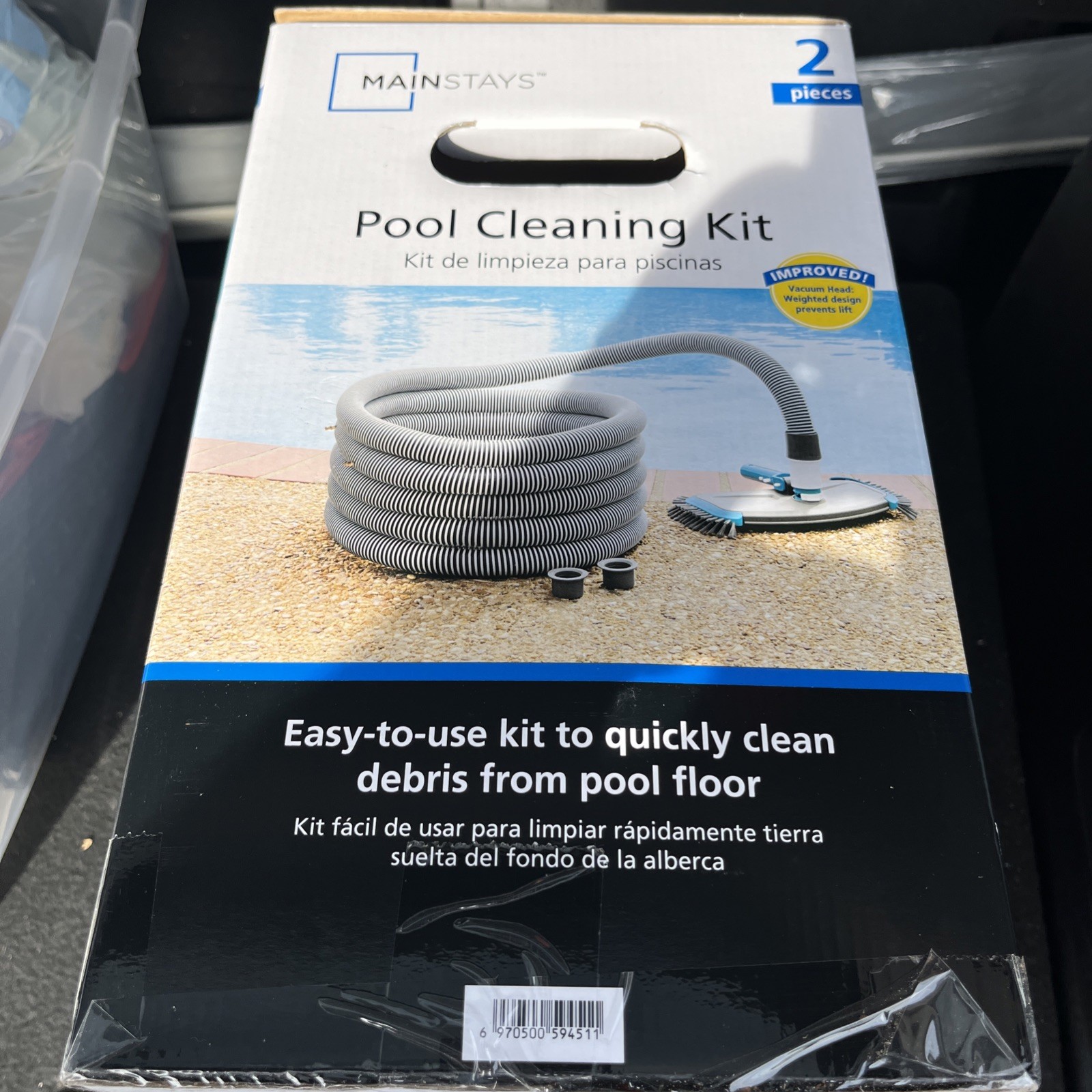 Mainstays Pool Vacuum Kit 2-Piece 25ft UV-Resistant Hose+Swivel Head 1.25&Prime;/1.5&Prime;