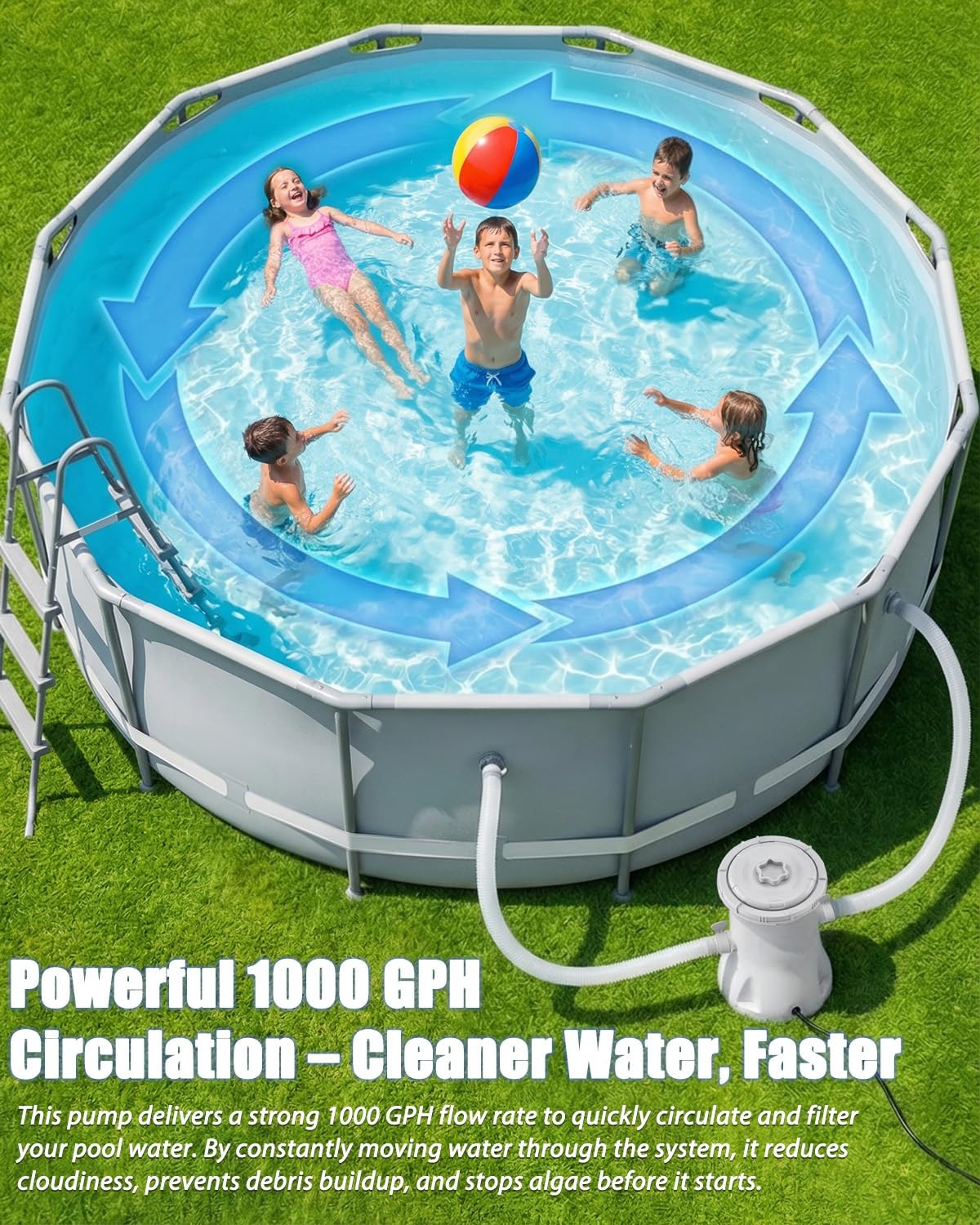1000 GPH Pool Pumps and Skimmer for Above Ground, Floating Pools Surface Skim…