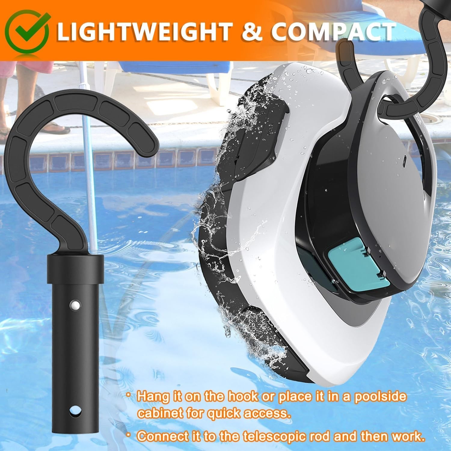 Ergonomic Telescopic Pole Hook for Robotic Pool Cleaners – Easy Adjustment