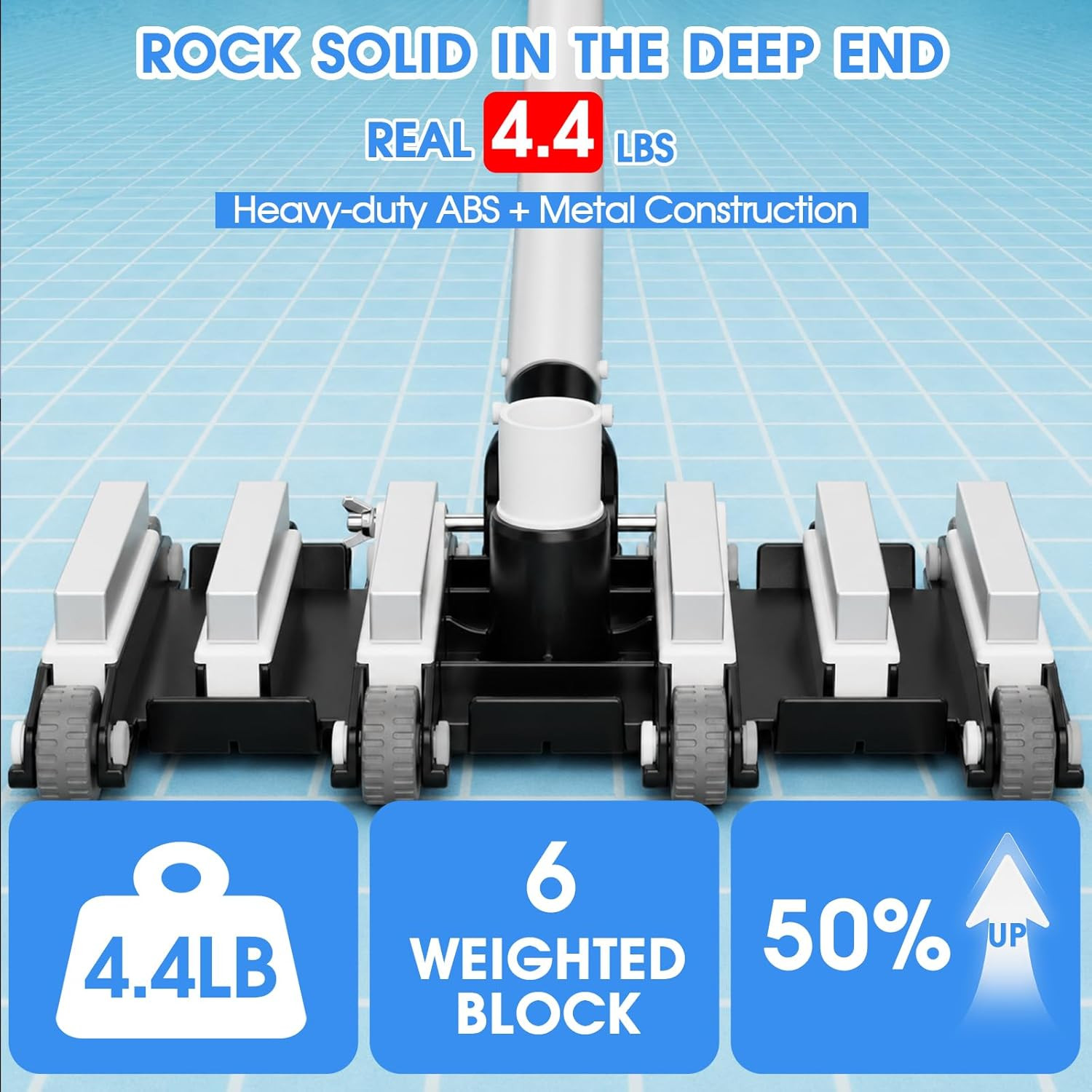 4.4LB Weighted Pool Vacuum Head with Direction Control Handle, Debris Flow Defle