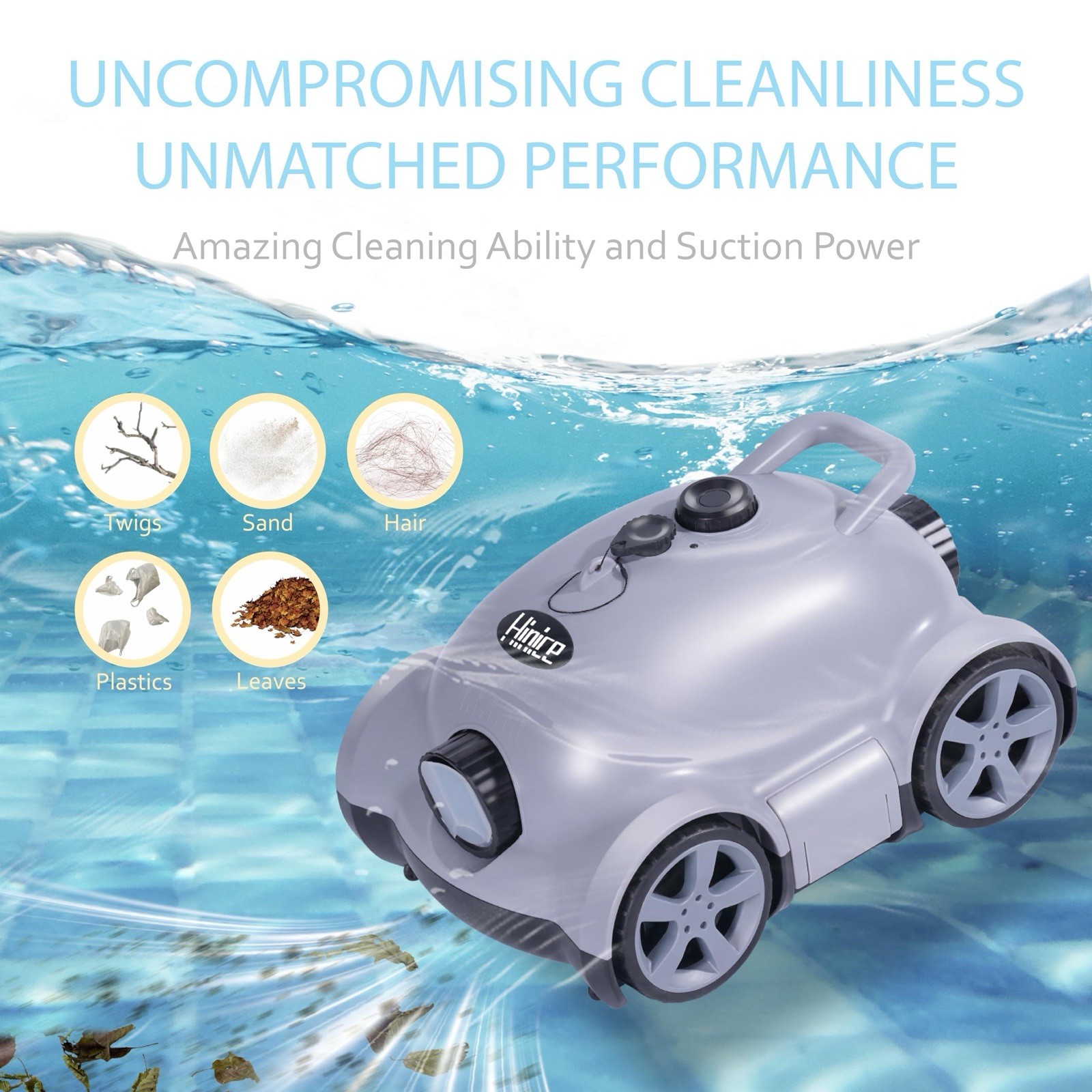 Pool Cleaner Robot for In-Ground/Above Ground Pools – Battery Powered – Gray