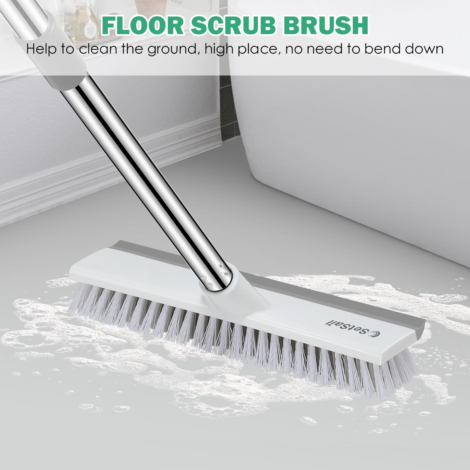 Upgraded Large Wide Floor Scrub Brush with 51-Inch Long Adjustable Handle 2 i…