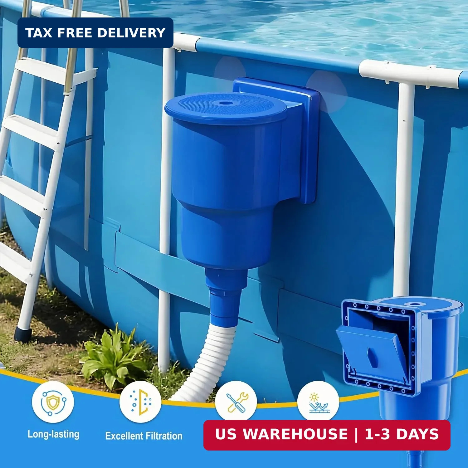 Above Ground Pool Skimmer, Heavy Duty Through-Wall Mount Pool Skimmer Kit with A