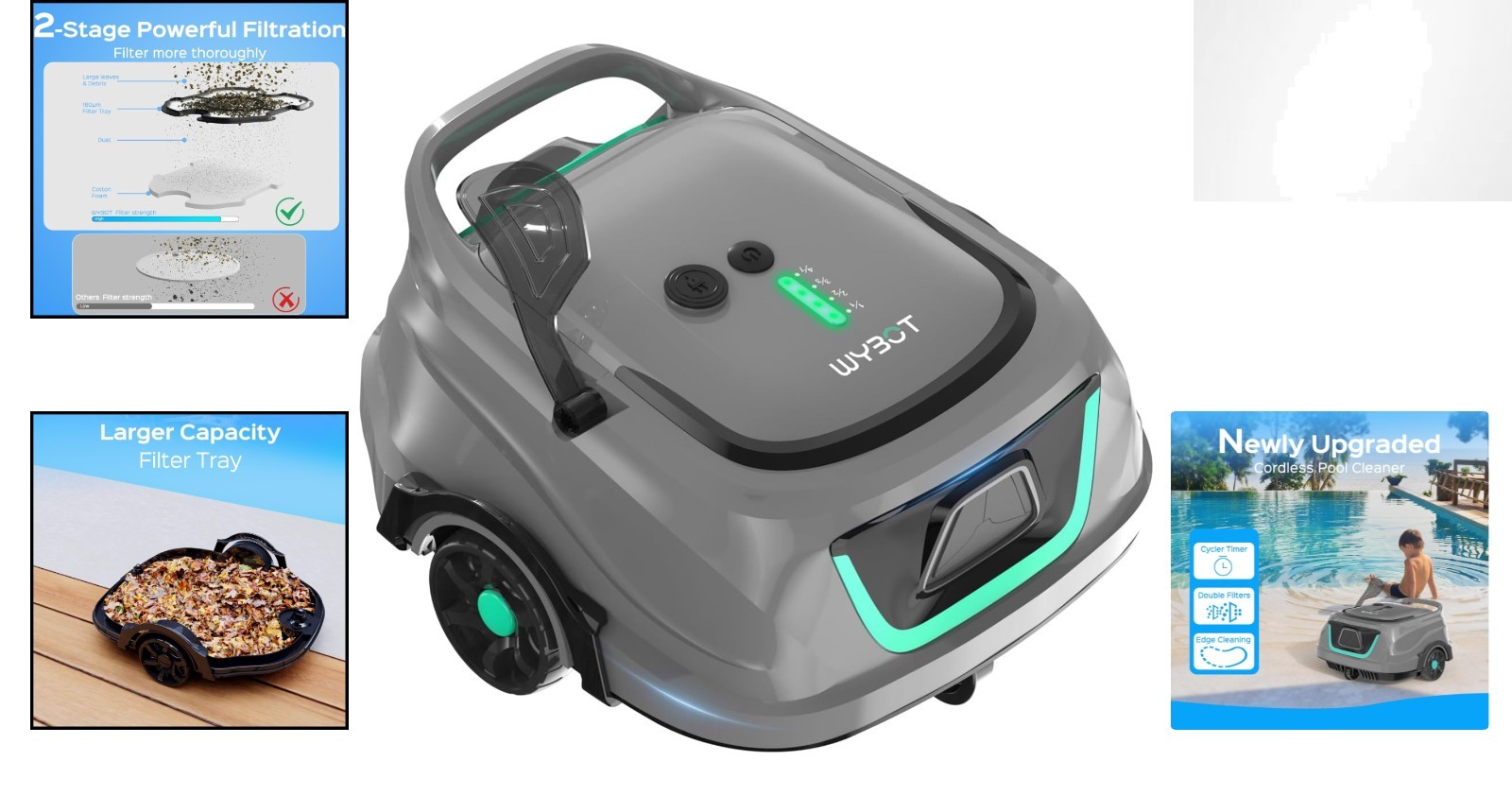 A1 Cordless Robotic Pool Cleaner – 2280 GPH Suction for Pools up to 1,100 Sq Ft