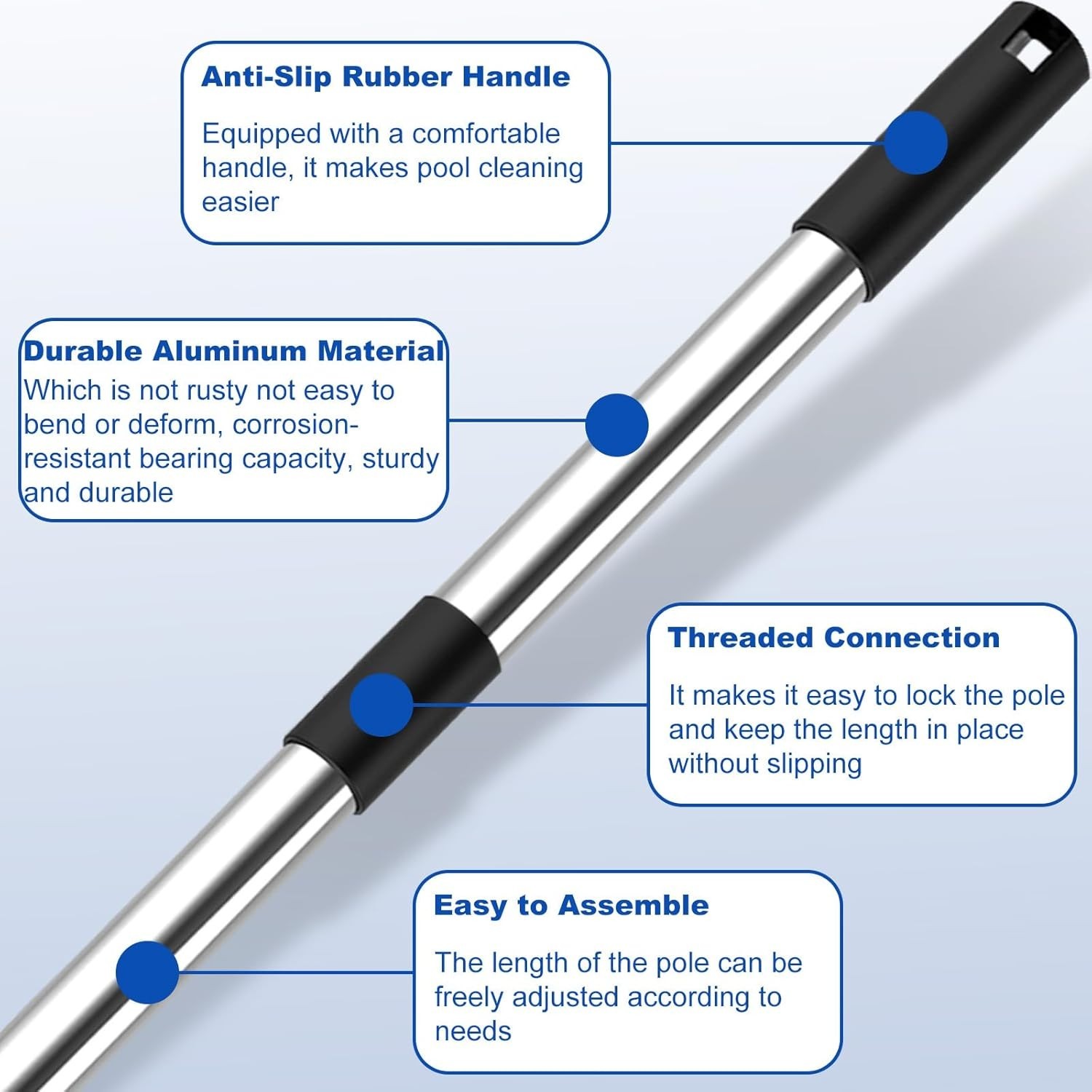 QNFANN Pool Pole Telescopic 12 Ft Heavy Duty, Professional Adjustable Stainle…