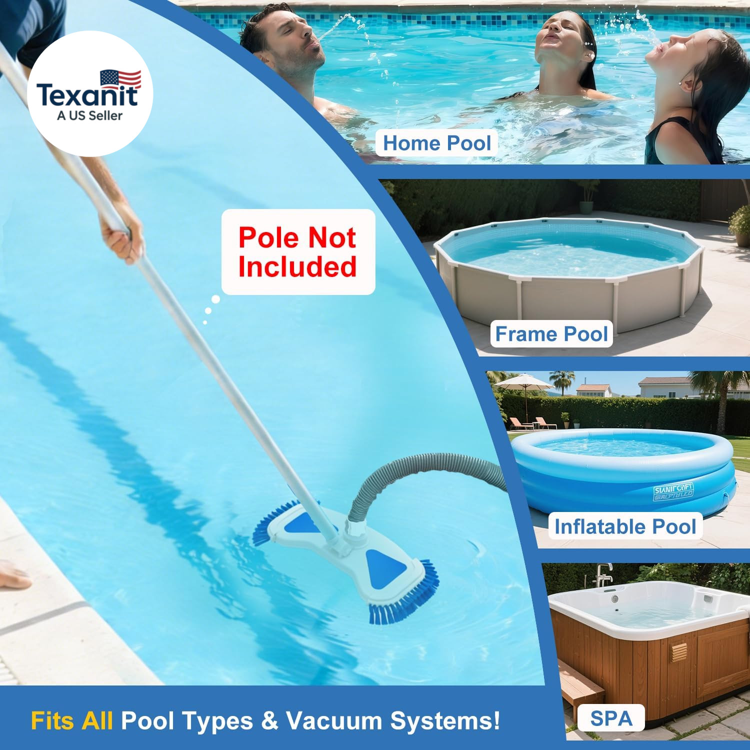 Weighted Pool Vacuum Head with Side Brushes, 13.5&Prime; Deluxe Manual Pool Cleaner He