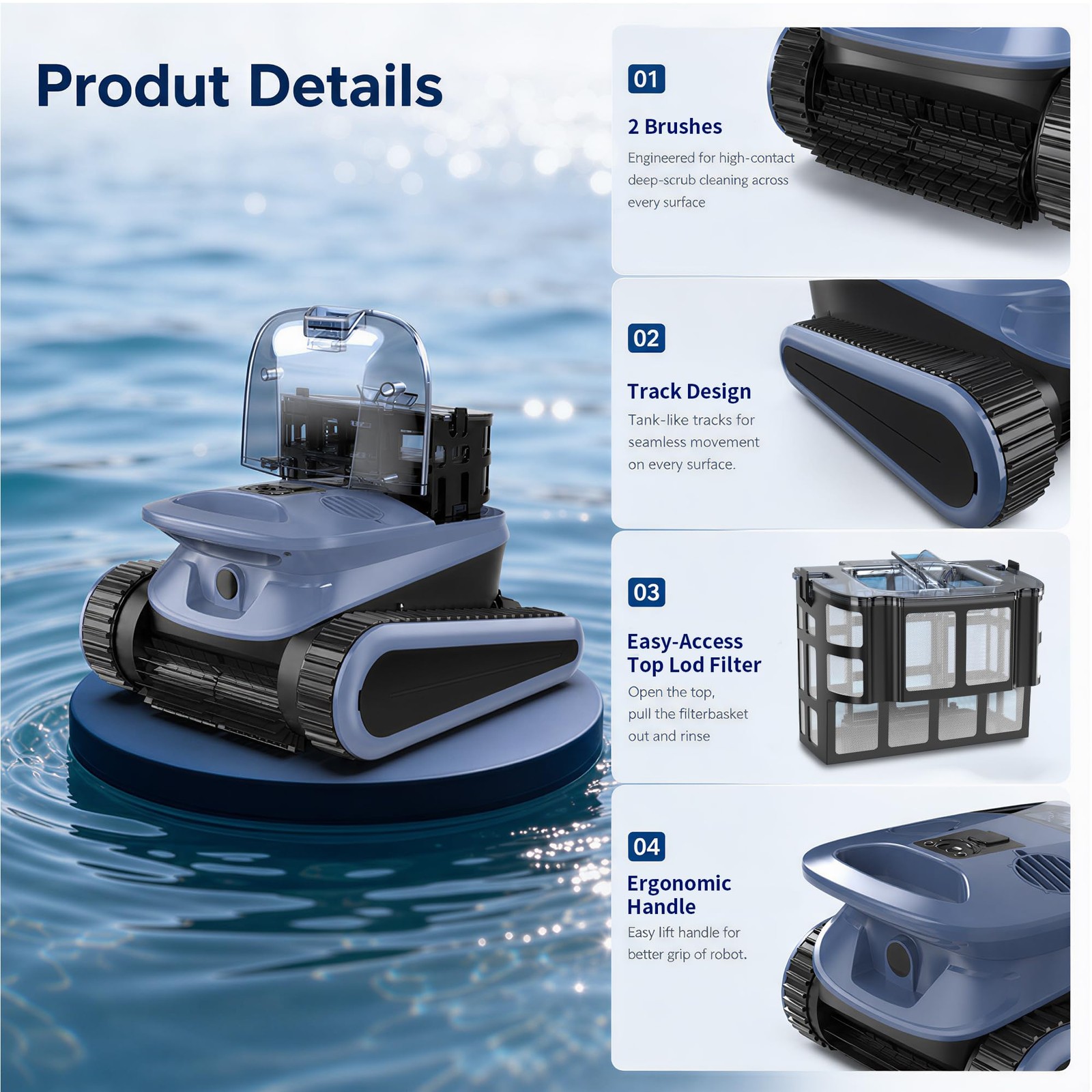 (2026 New) Cordless Robotic Pool Cleaner, 240-Min Wall-Climbing Automatic Poo…