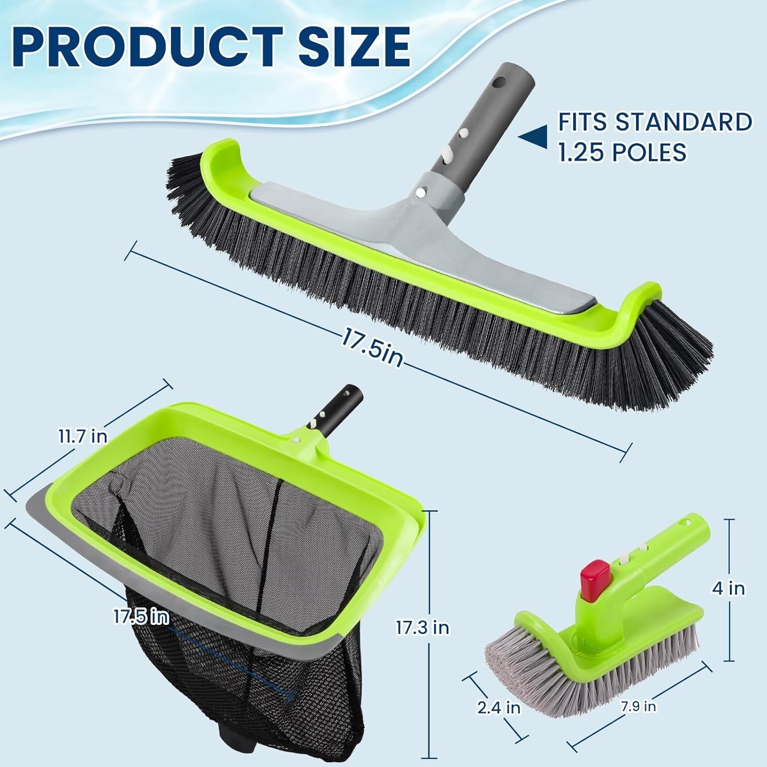 Heavy Duty Pool Maintenance Set with 17.5 Inch Brush and Rotatable Scrub Tool