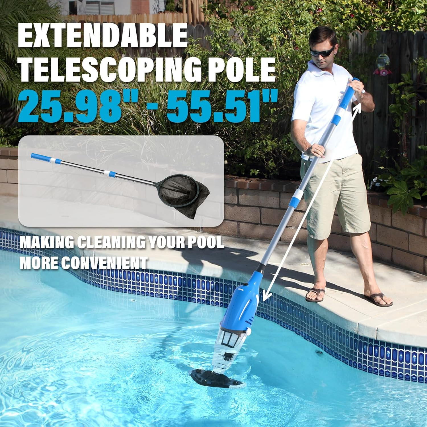 Cordless Pool Vacuum for above Ground Pool, Handheld Rechargeable Pool Cleaner w