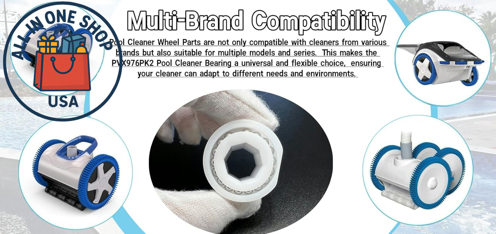 316 Stainless Steel Pool Cleaner Bearings for Hayward & Poolvergnuegen (2 Pcs)