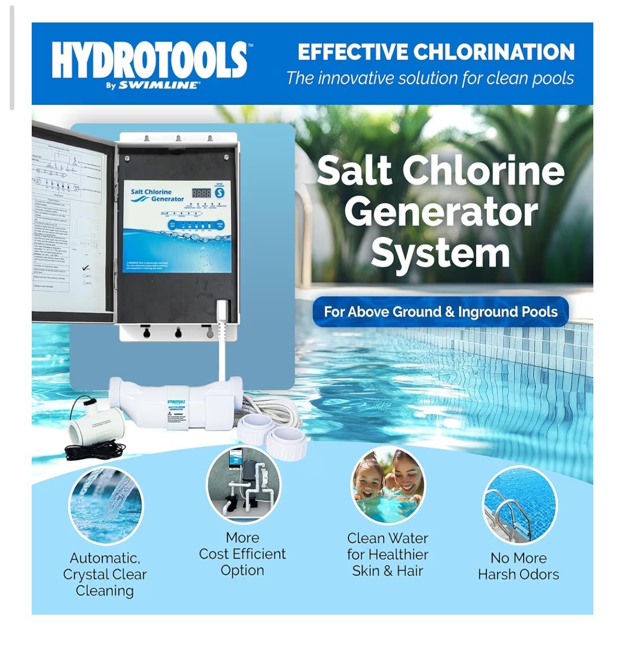 Swimline 87625 Salt Water Chlorine Generator System, 25K Gallon Swimming Pools