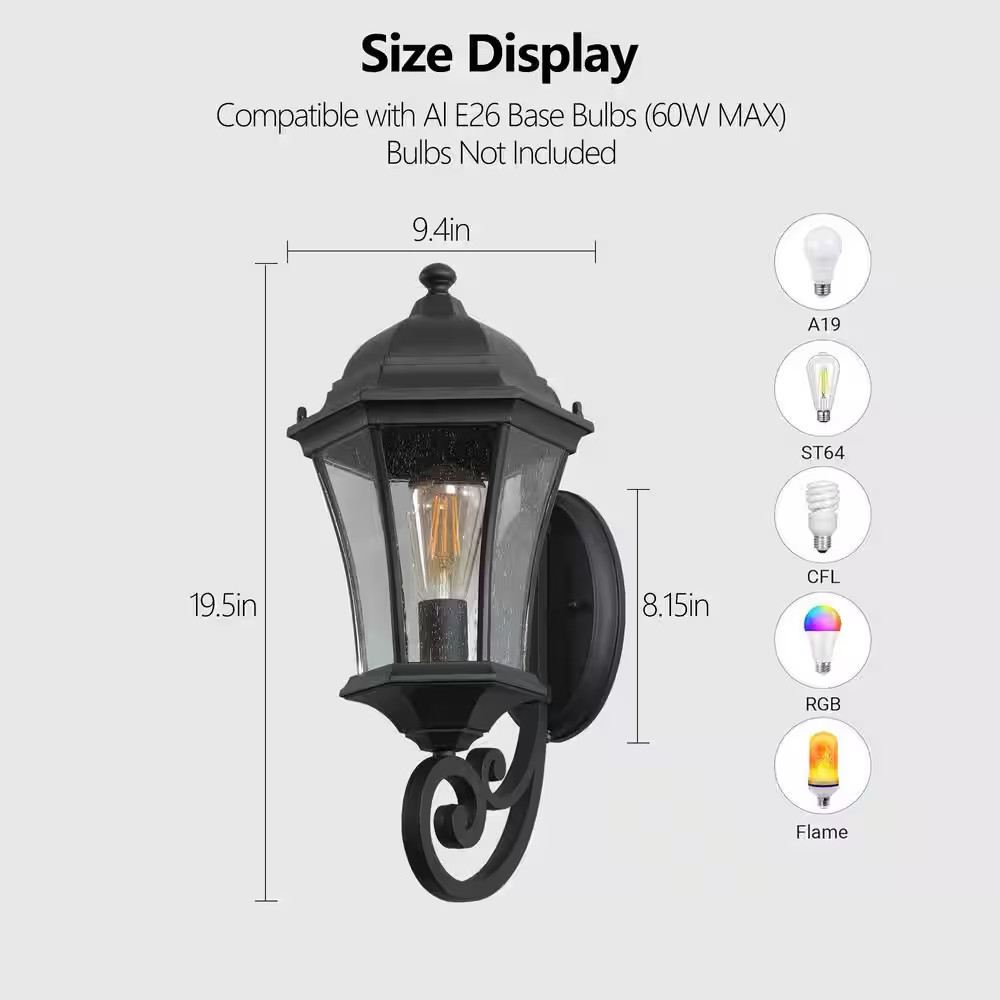 11 In. Black Motion Sensing Dusk to Dawn Outdoor Hardwired Wall Lantern Scone wi