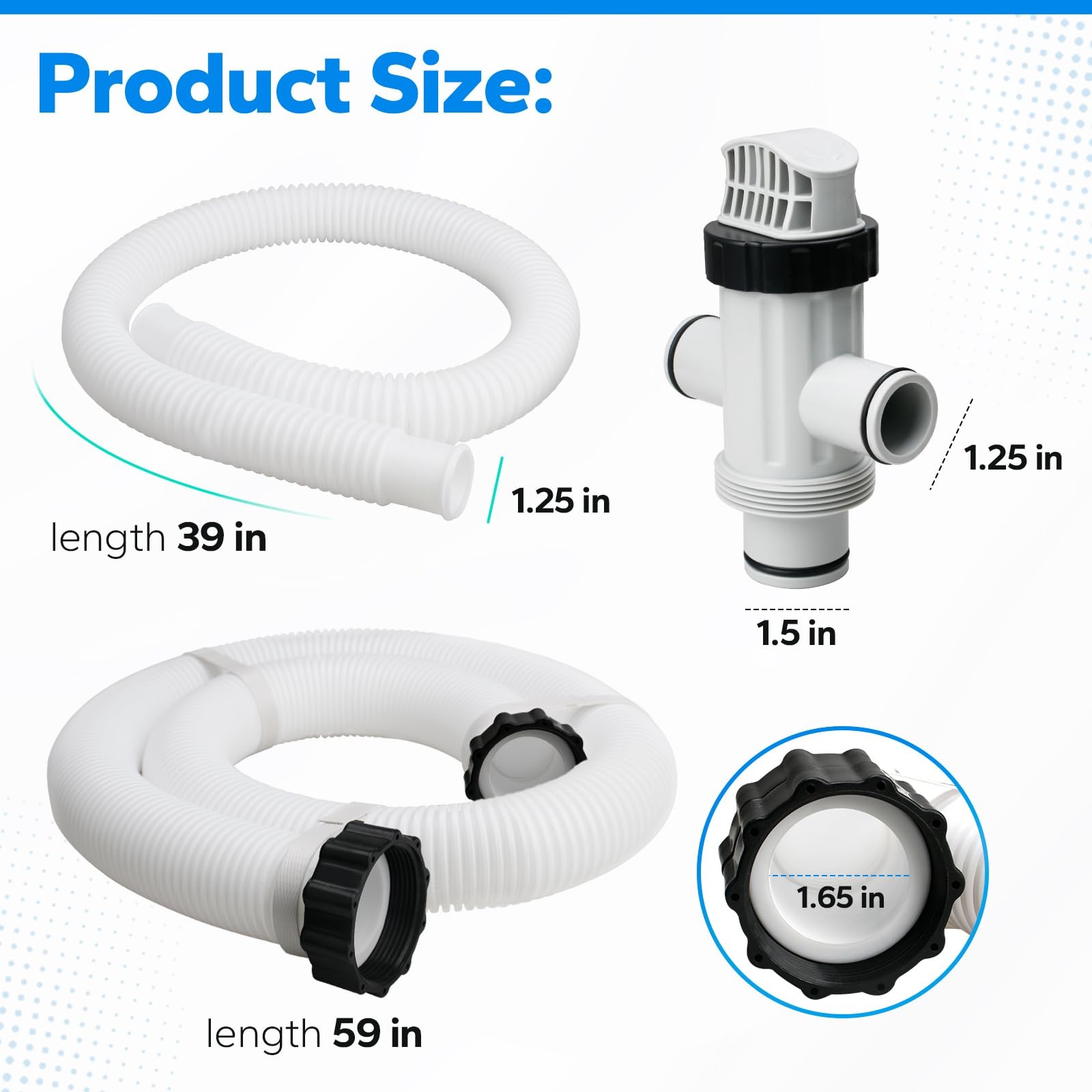 Pool Hoses for Intex Above Ground and Pump, 59 inches, Gray