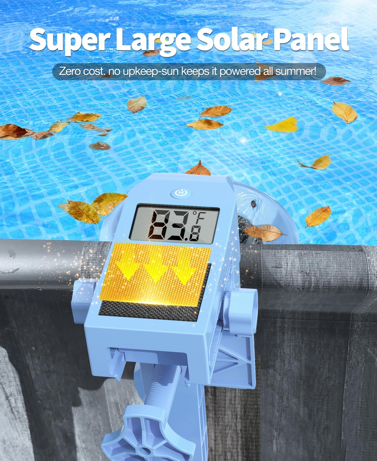 Above Ground Pool Skimmer with Solar Digital Thermometer and Adjustable Bracket