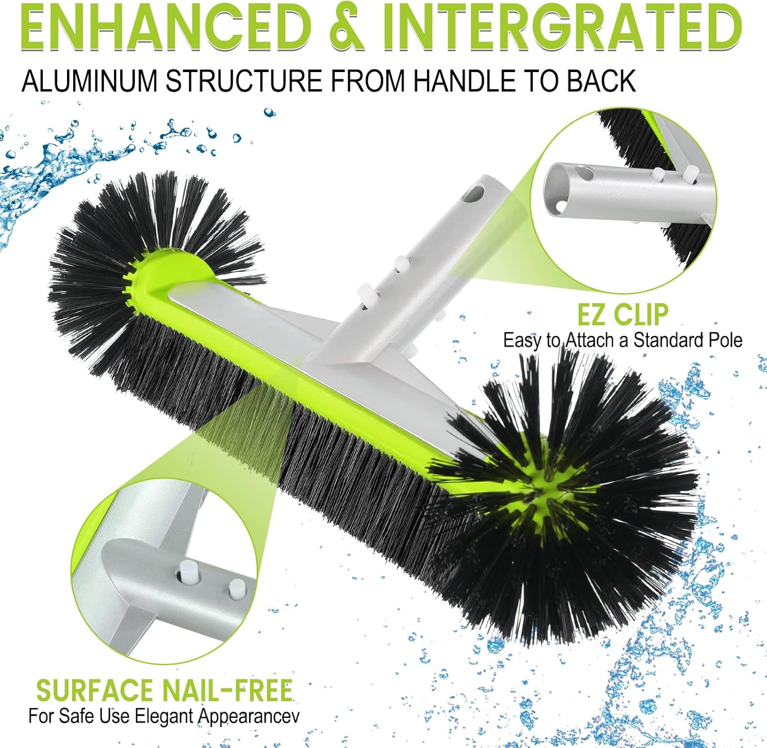 Swimming Pool Brush Head with Round Ends,17.5&Prime; Heavy Duty Aluminum Back Head for