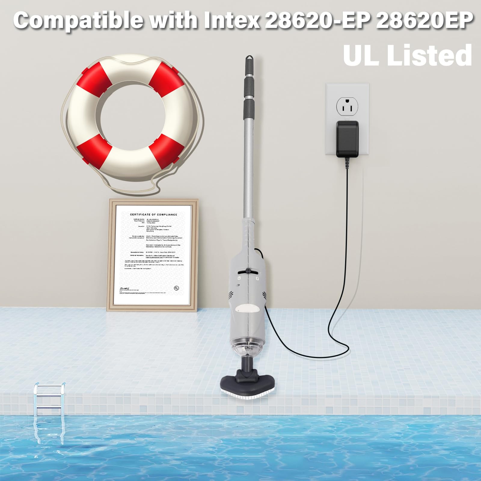 5V Pool Vacuum Cleaner Charger Fit for Intex Rechargeable Handheld BLACK