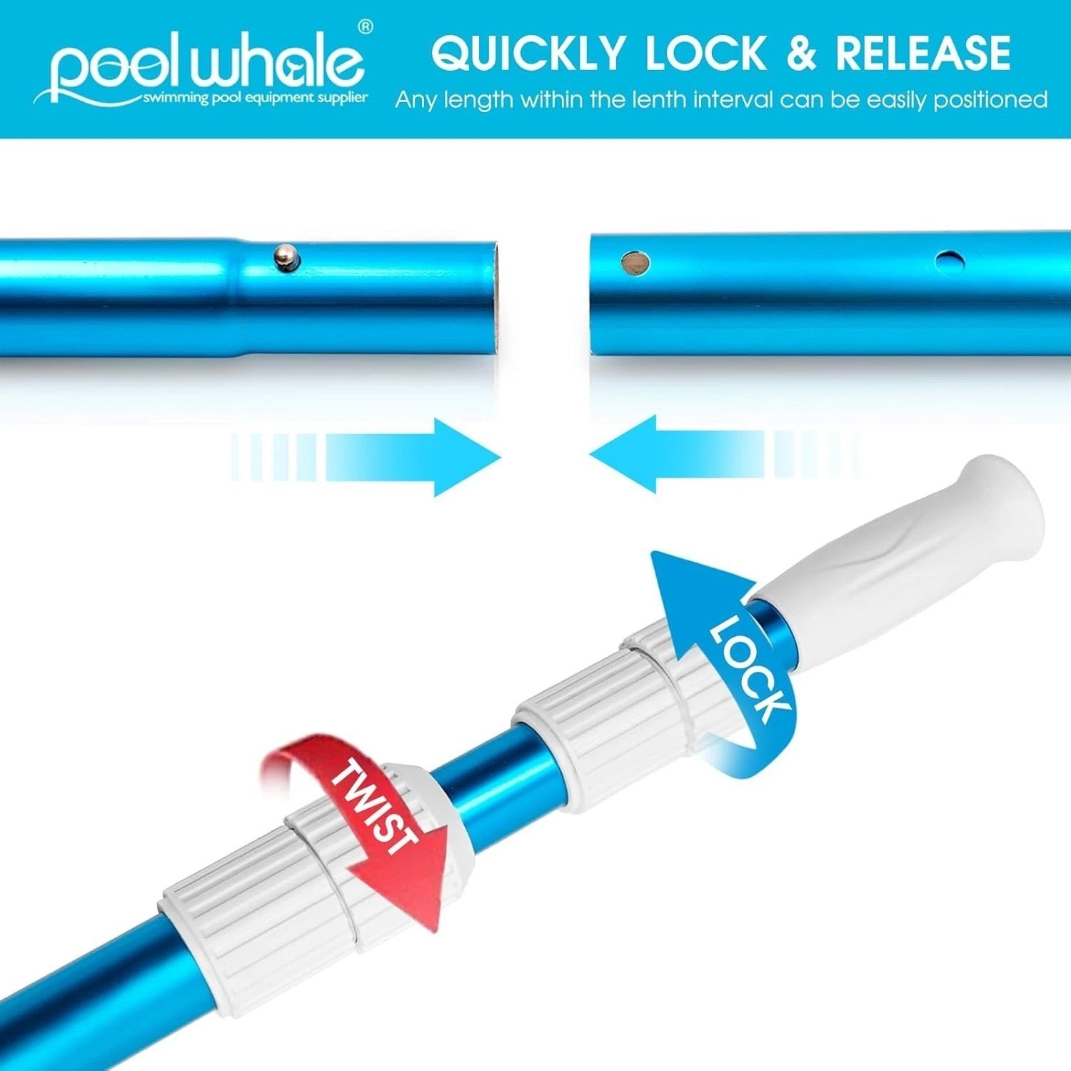15 Foot Telescopic Swimming Pool Pole, Adjustable 3 Piece Extendable Pool Cle…