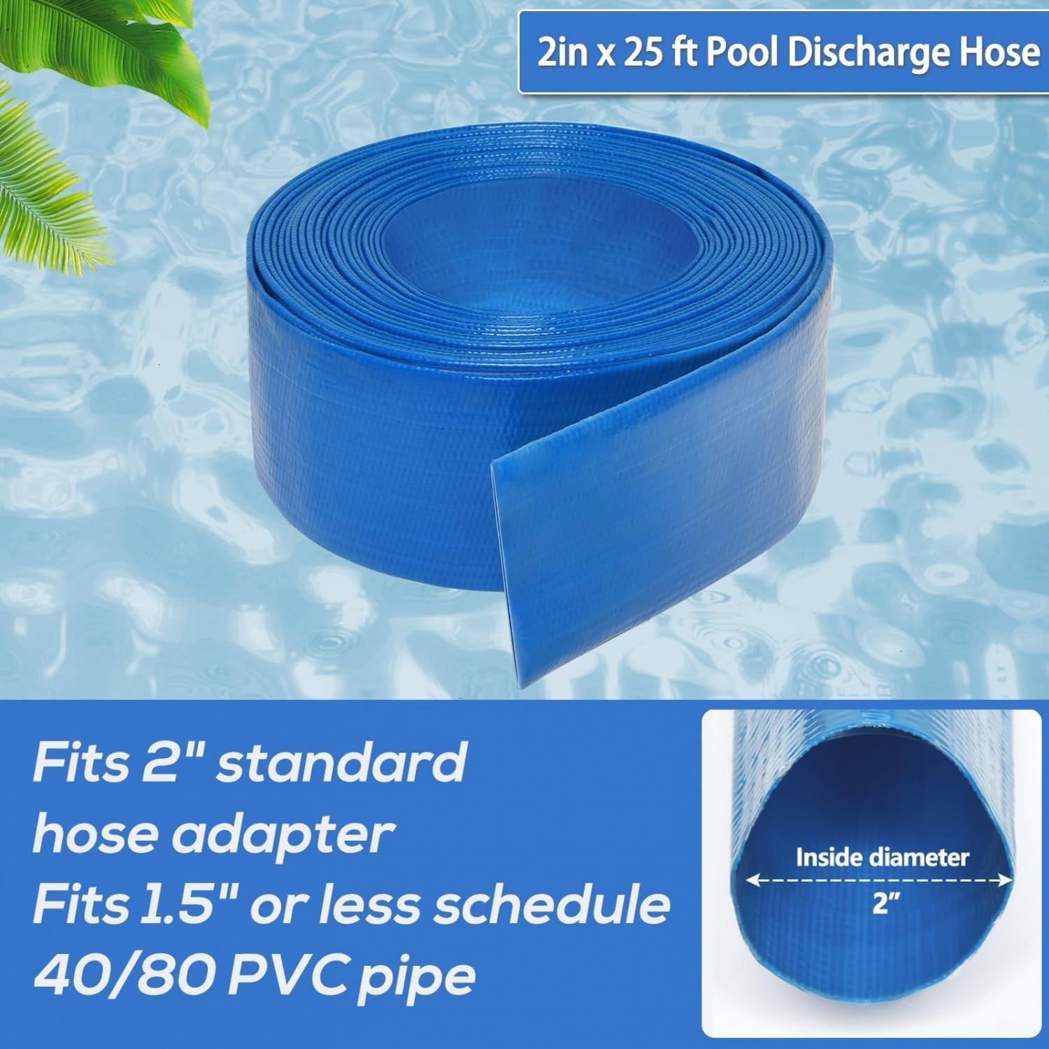 2 Inch by 25 Foot PVC Swimming Pool Discharge Hose with Stainless Steel Clamp
