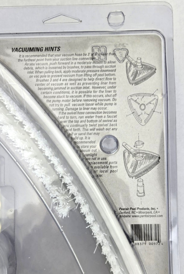 Pentair Clear View Vacuum Brush Head Model 196 Triangle See-Thru Vinyl Liner OK