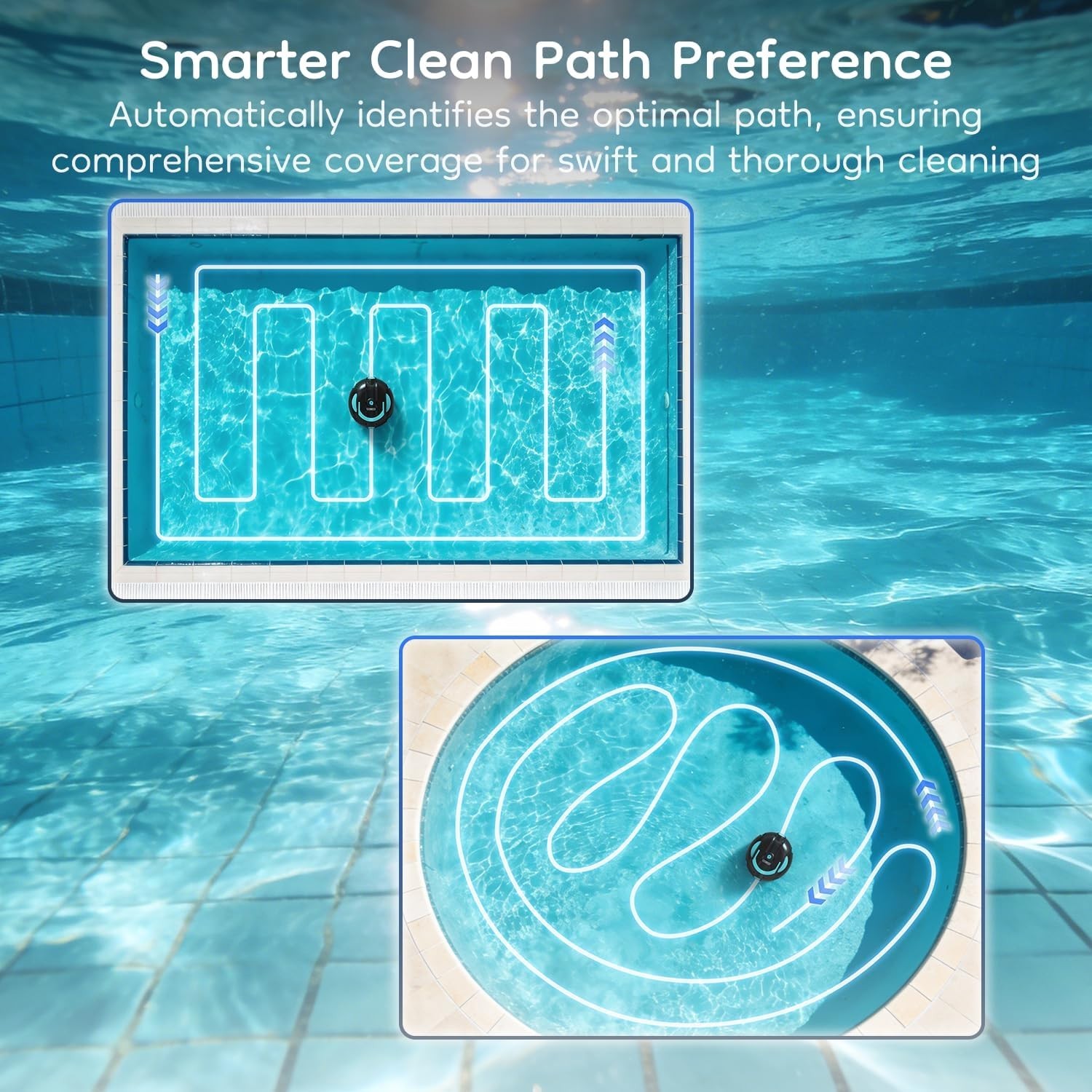 Sleek Automatic Pool Cleaner with Dual Suction – Battery-Powered Efficiency