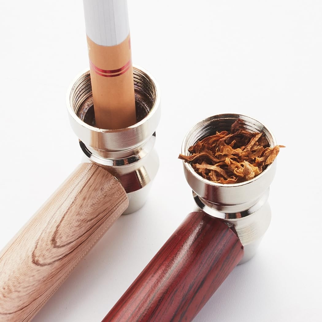 2pc Short Realistic Wood Grain Tobacco Pipe With Cleaner Tamper Two color