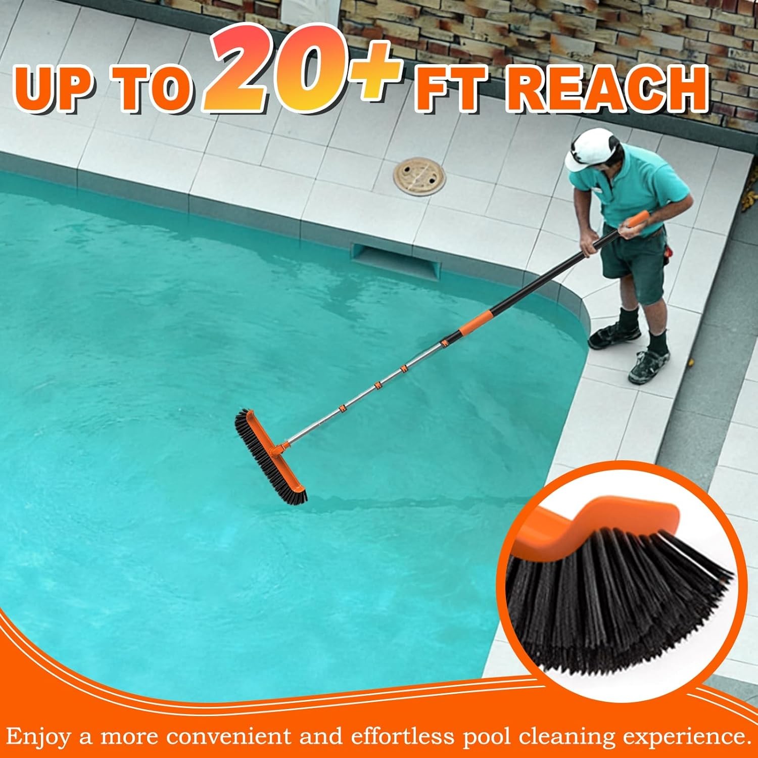 SISIUPASSIE Pool Brush Kit with Pole, Upgrade 18" Pool Brush and