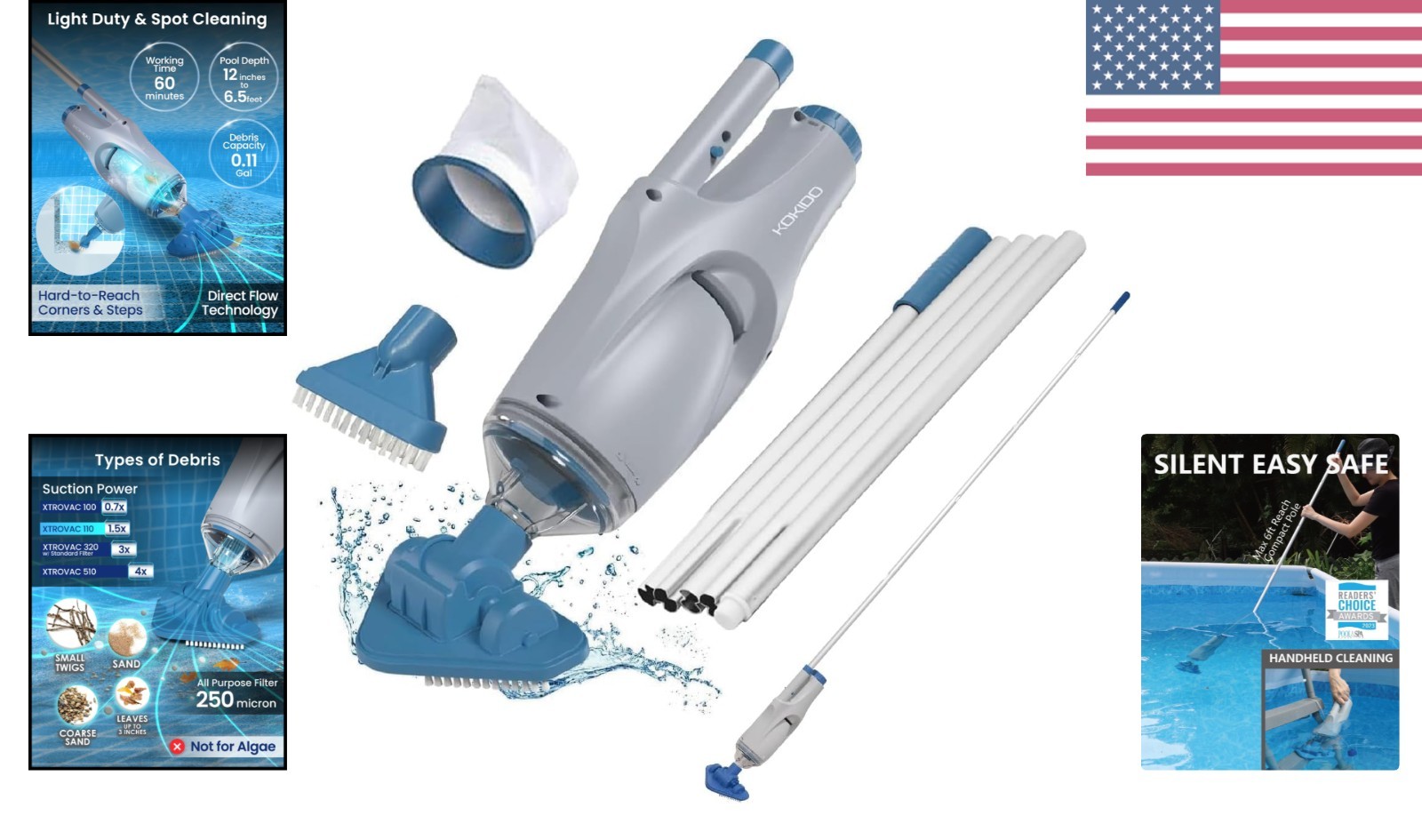 Waterproof Rechargeable Vacuum for Pools & Spas – 60dB Silent Operation