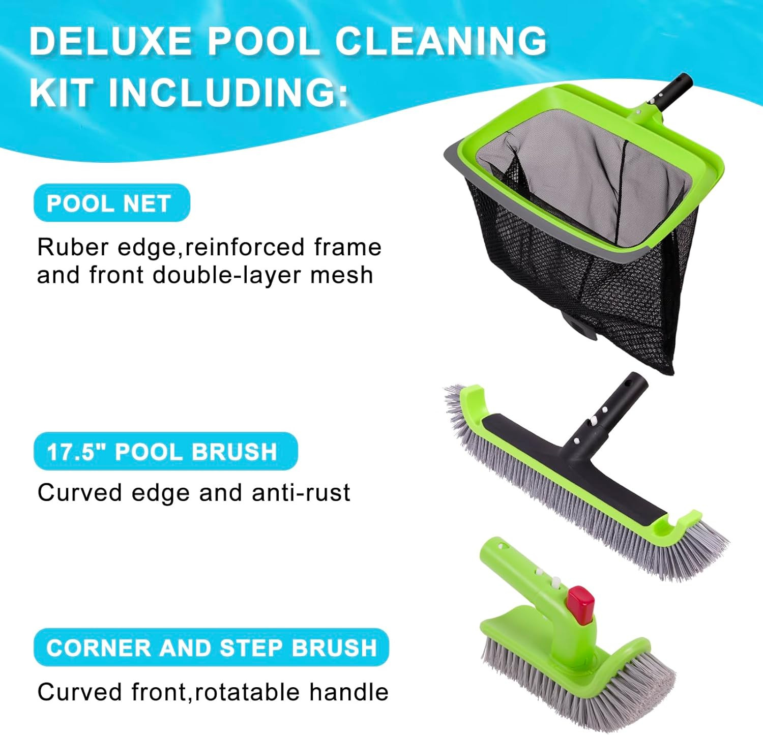 Deluxe Swimming Pool Cleaning Kit Including Rubber Edge Skimmer Net,17.5&Prime; Pool B