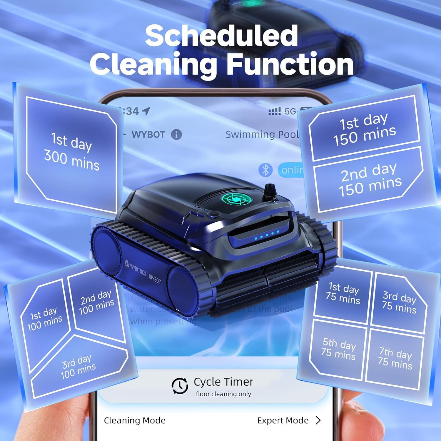 WYBOT M1 Robotic Pool Cleaner | App Control | 300min/4305sq ft 10,000mAh Brush