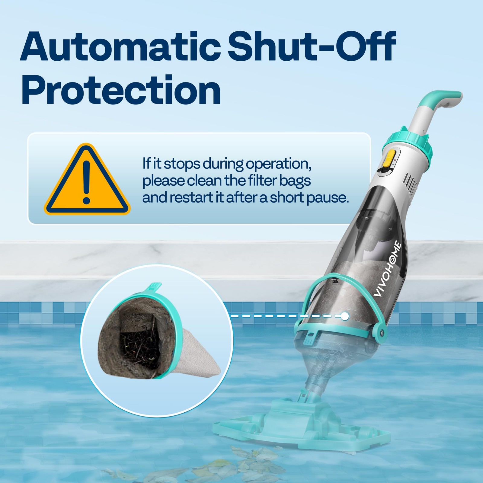 Vivohome Cordless Hot Tub Vacuum Poles 9.12Ft 18.5 Gpm Suction 60-Min Run Time