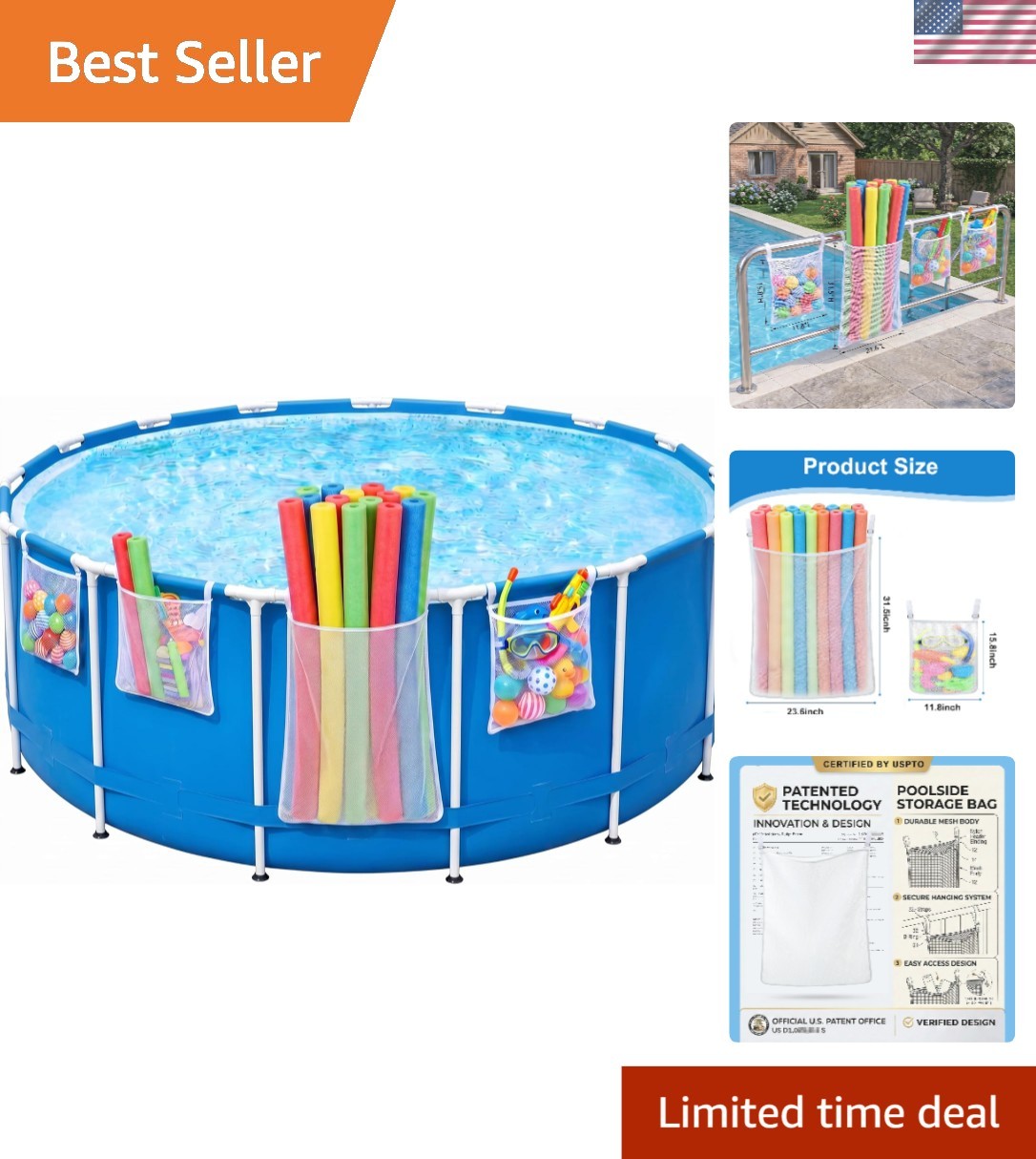 Mesh Storage Solutions for Poolside: 4-Pack Organizer & Adjustable Straps