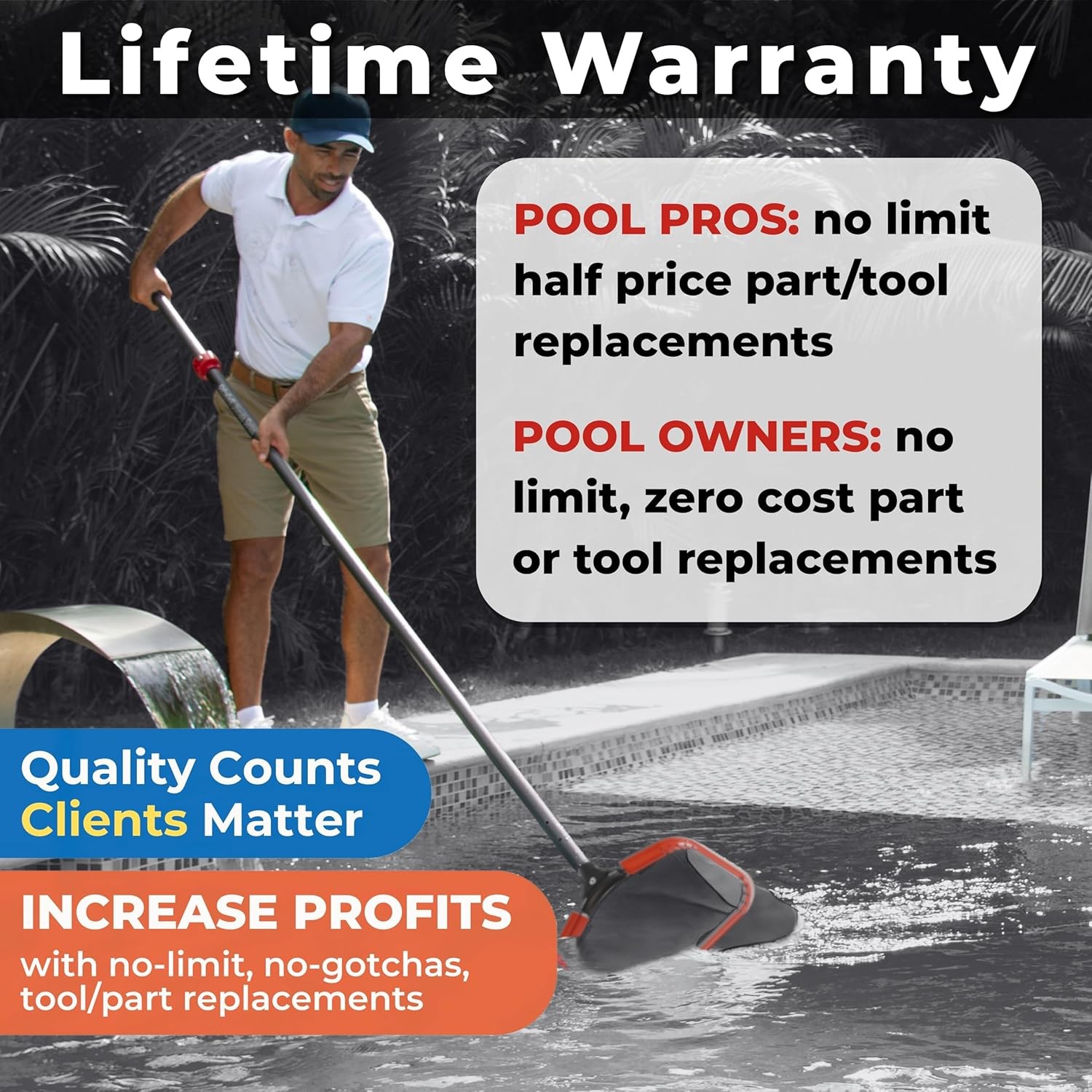 ProTuff 490 Promise Pool Net Set, 20in Leaf Rake+18in Silt Skimmer,PT-TC-19N-17S
