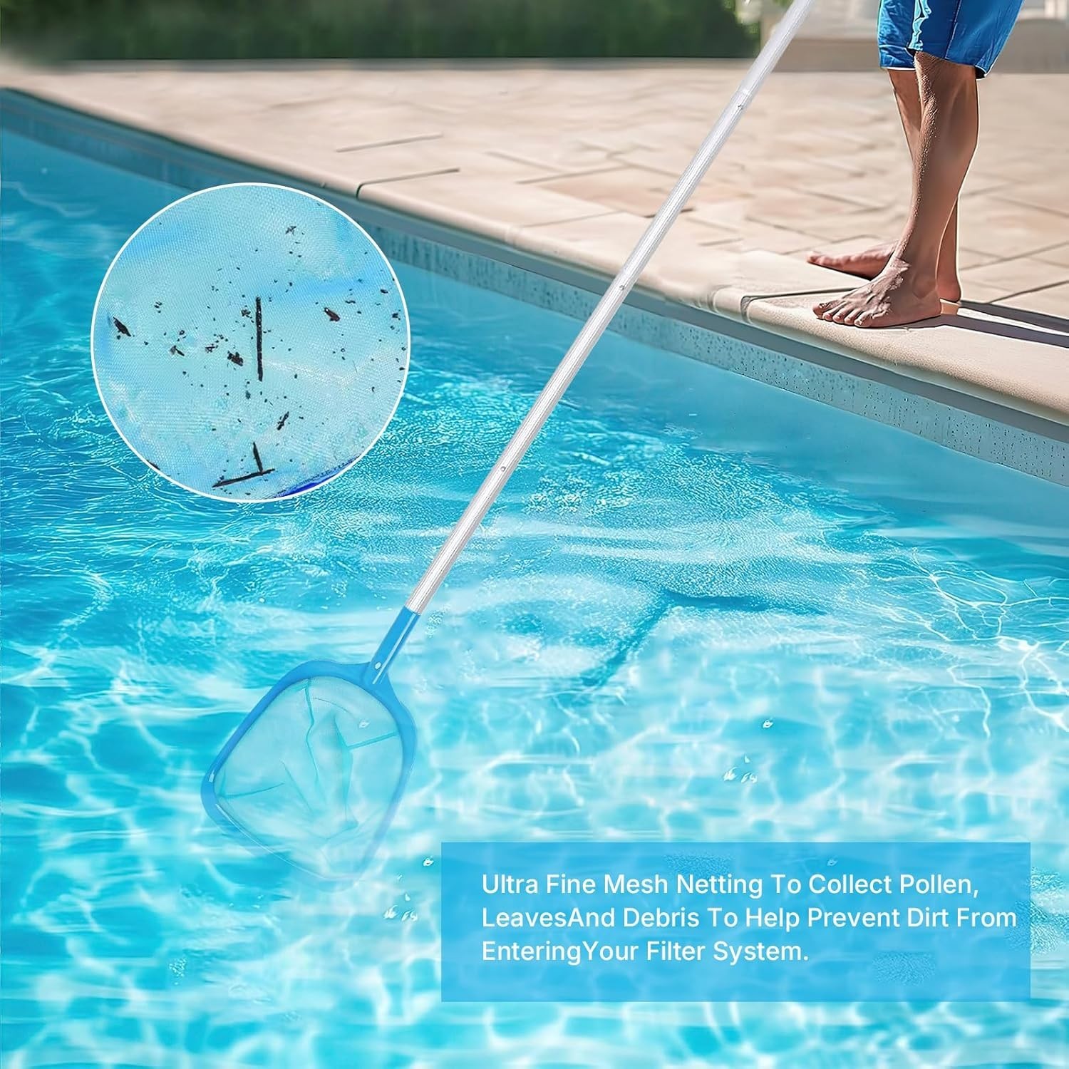 Adjustable Pool Skimmer with Fine Mesh, Aluminum Pole for Inground & Above-Gr…