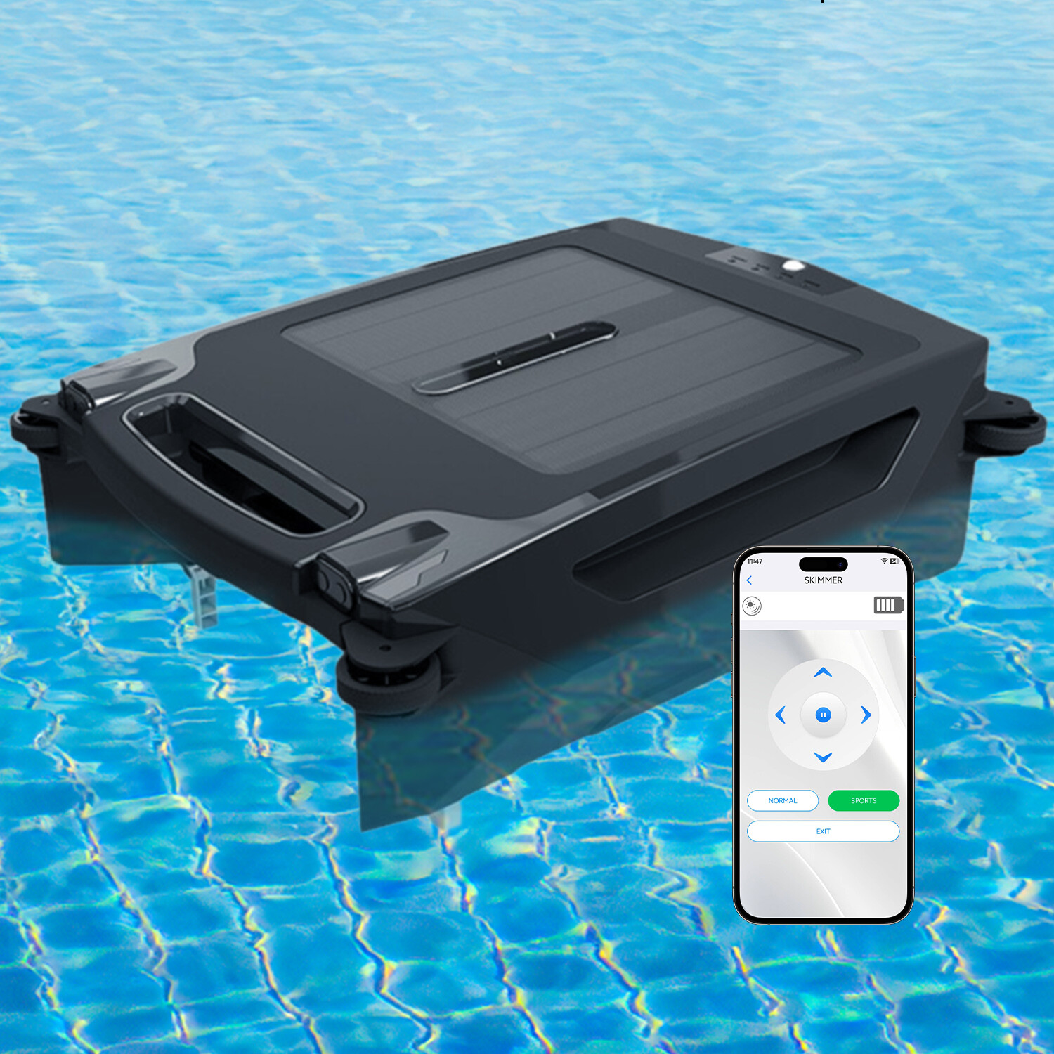Solar Powered Robotic Pool Skimmer Automatic Swimming Pool Surface Cleaner IPX7