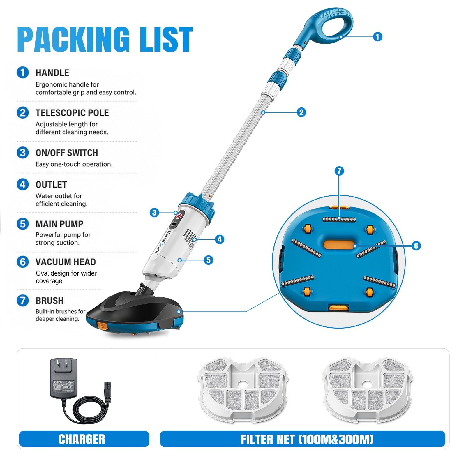 18.5 GPM Suction Pool Vacuum for Above Ground Pool,Hot Tubs,Spas