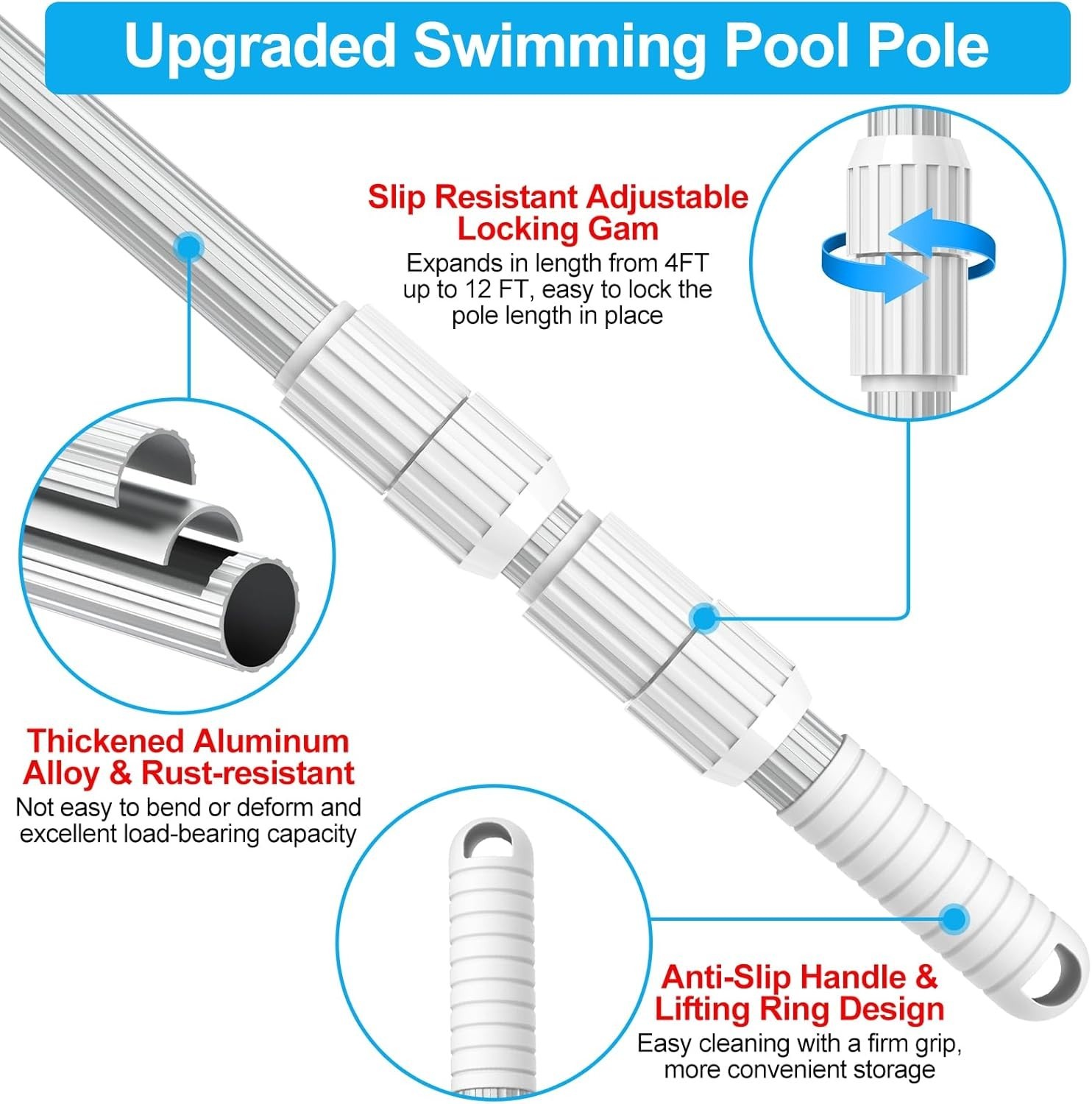 Professional 12FT Aluminum Pool Pole – Effortless Cleaning & Strong Grip