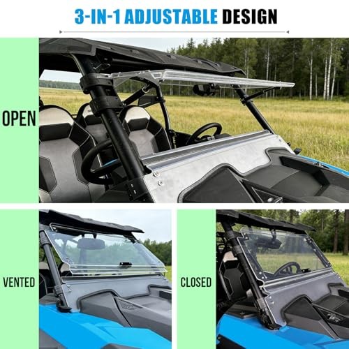 2PCS 3-IN-1 Flip Up Windshield Compatible with Polaris RZR 1000 XP/XP 4 1000