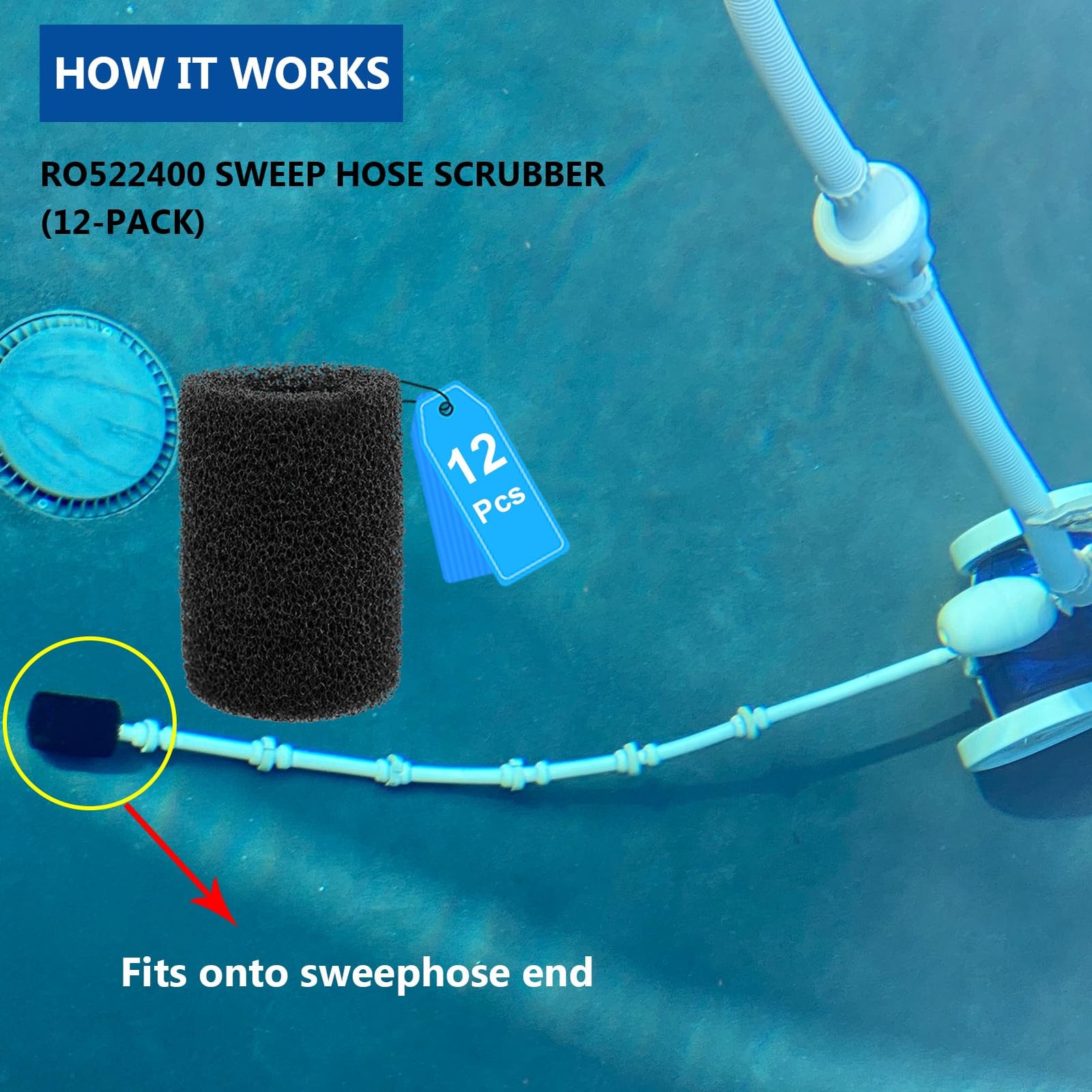 for Polaris Tail Scrubber, 12 Pack Pool Hose scrubbers Sweep Black