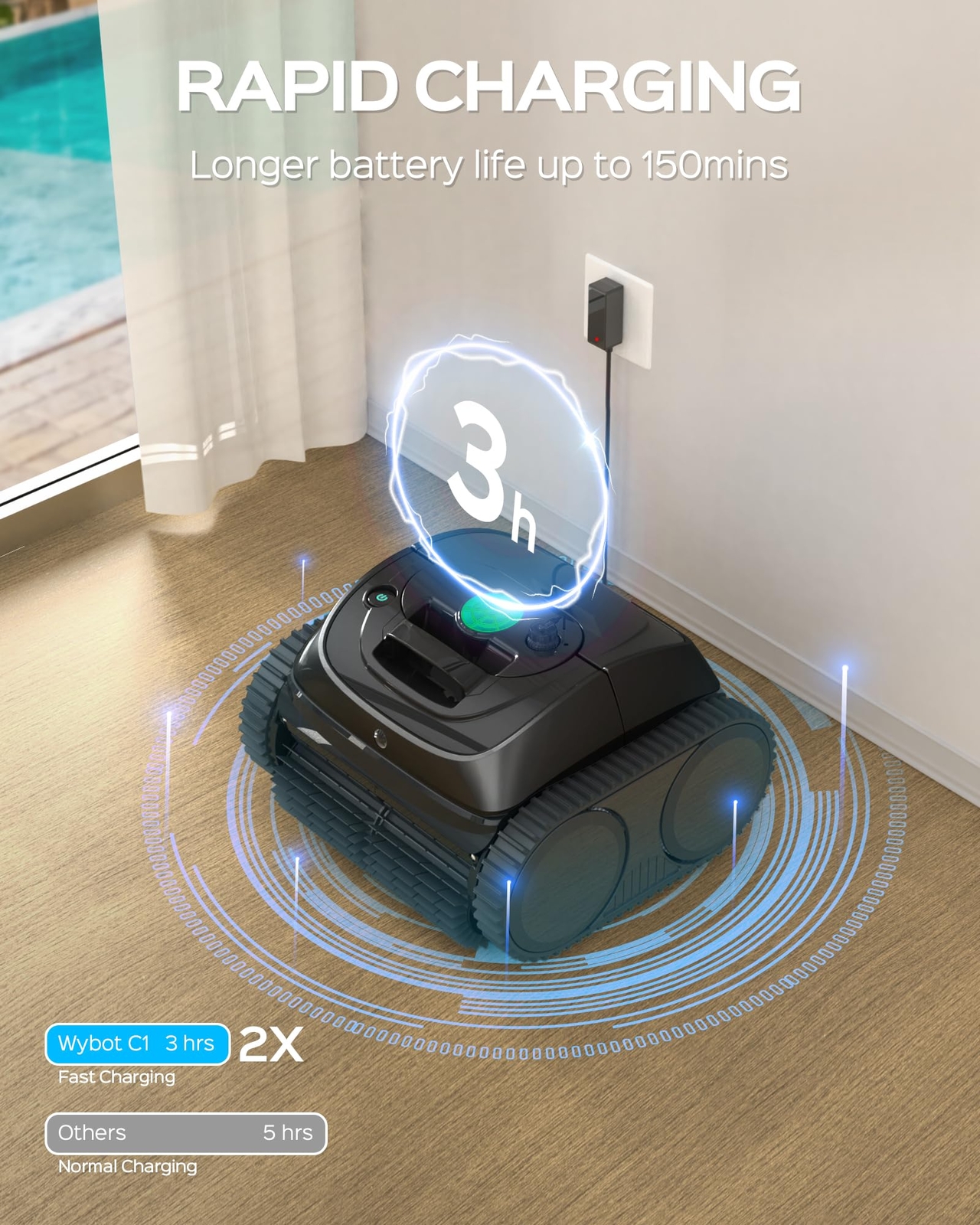 WYBOT C1 Wall Climbing Pool Robot Cordless Robotic Pool Cleaners APP Control