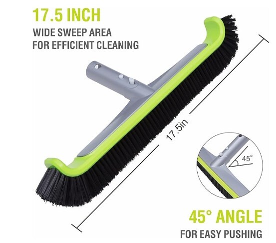 Pool Brush Head 17.5&Prime; Heavy Duty Curved Edge for Swimming Pool Walls Floor Tile