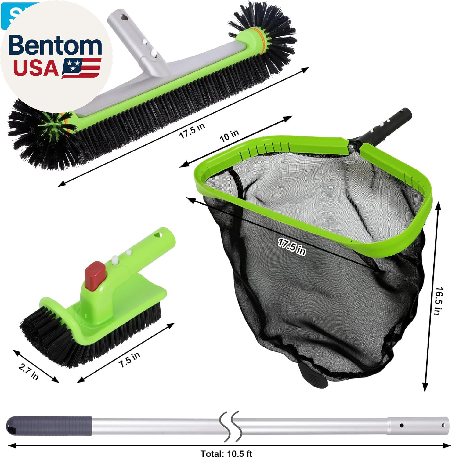 Pool Cleaning Kit: Net, Brush, Scrubber & Adjustable Pole By